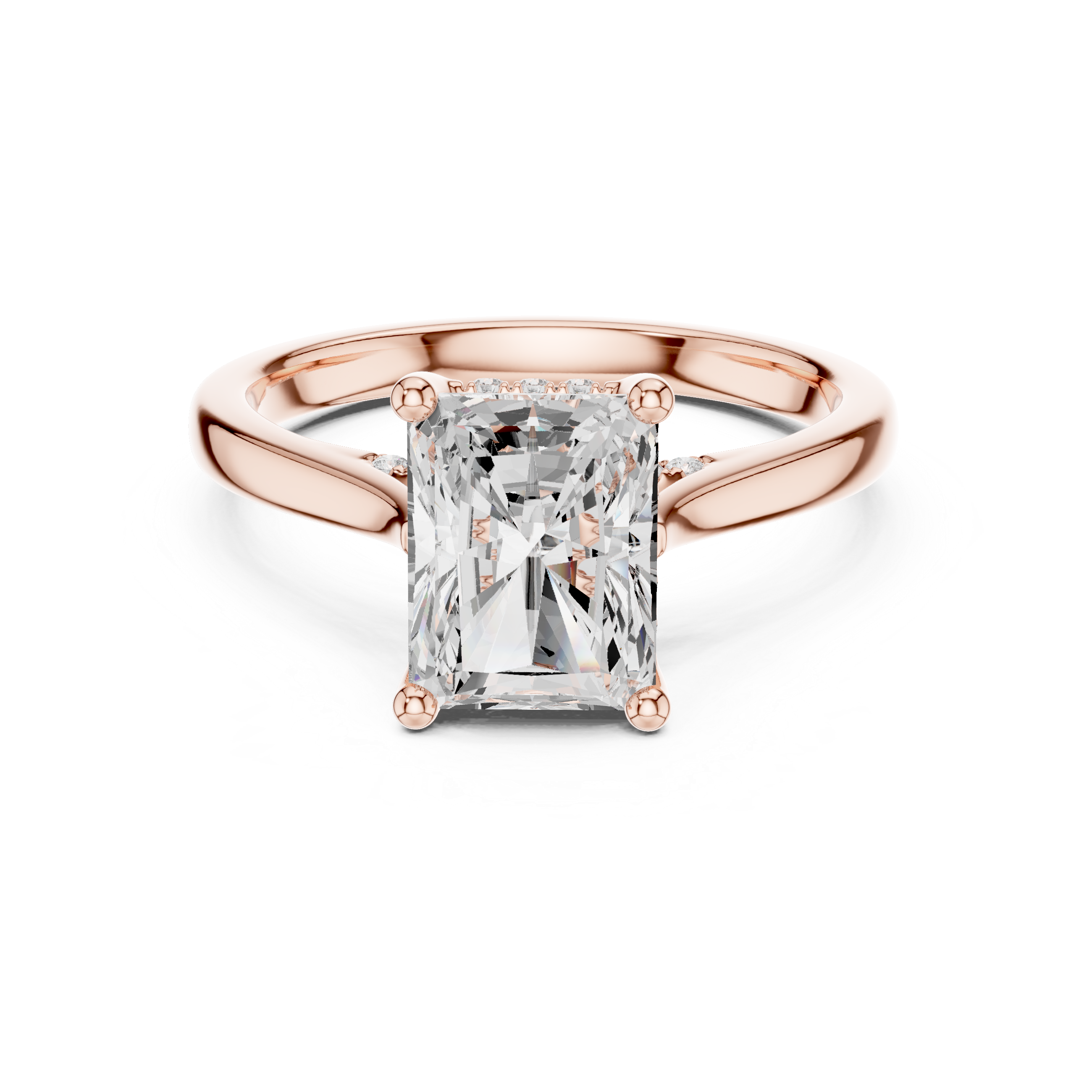 Radiant Cut Diamond Solitaire Engagement Ring with Pavé Side Stone Accent
