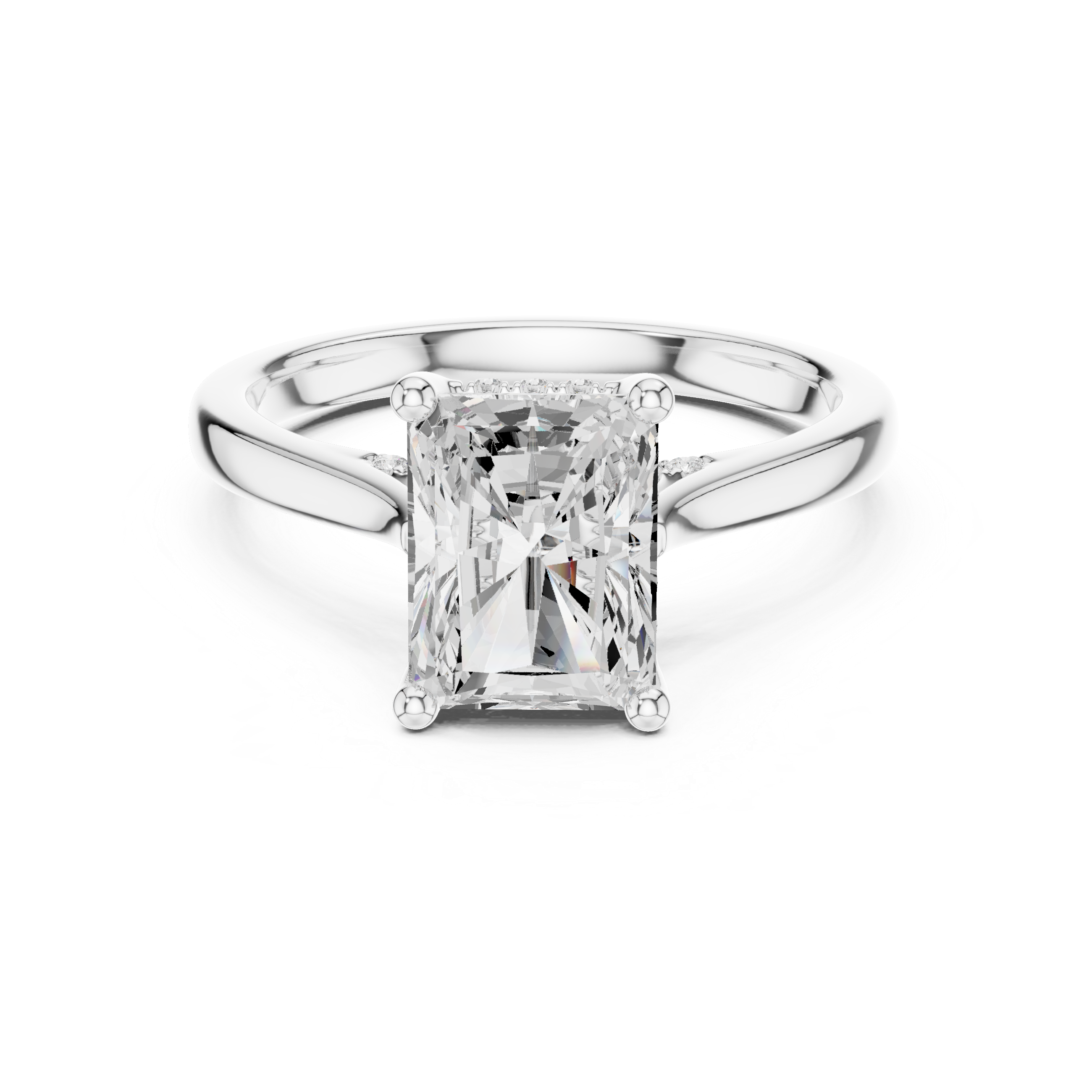 Radiant Cut Diamond Solitaire Engagement Ring with Pavé Side Stone Accent