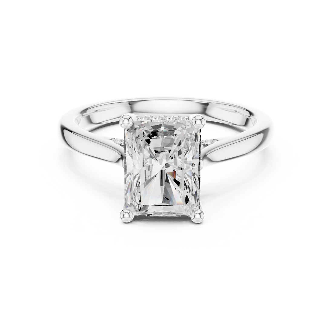 Radiant Cut Diamond Solitaire Engagement Ring with Pavé Side Stone Accent
