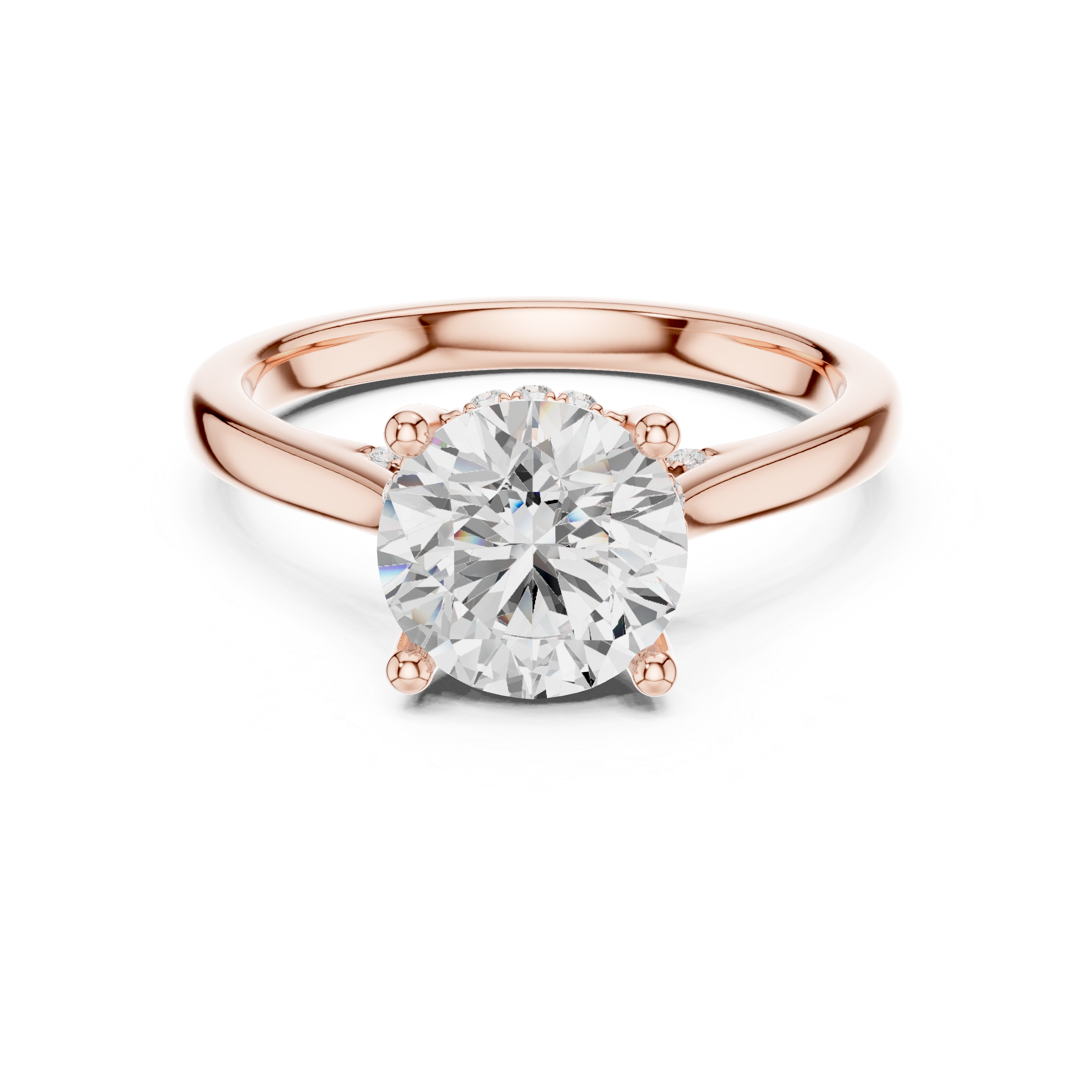 Round Cut Diamond Solitaire Ring with Hidden Side Stone Accents