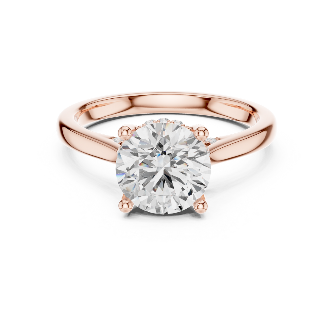 Round Cut Diamond Solitaire Ring with Hidden Side Stone Accents