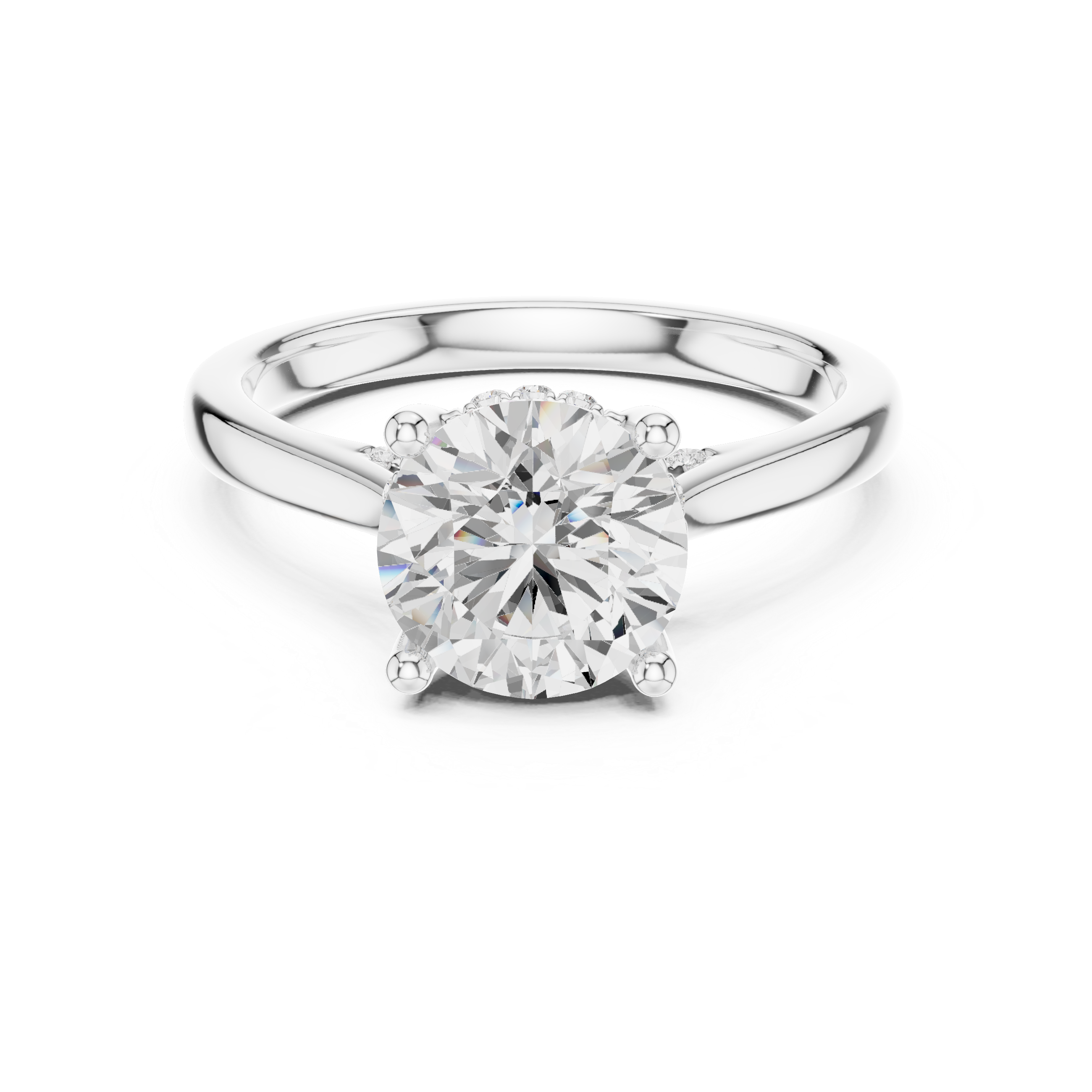 Round Cut Diamond Solitaire Ring with Hidden Side Stone Accents