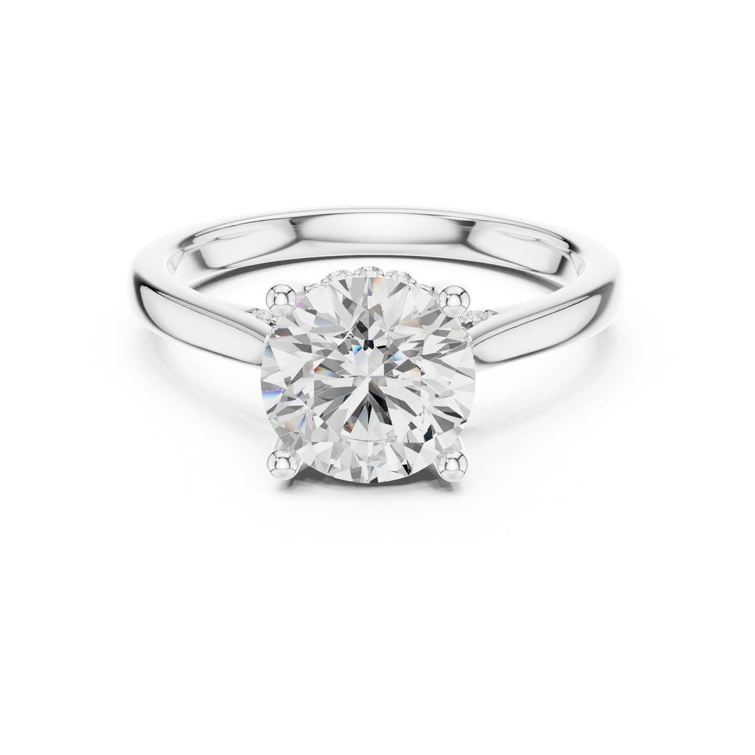 Round Cut Diamond Solitaire Ring with Hidden Side Stone Accents