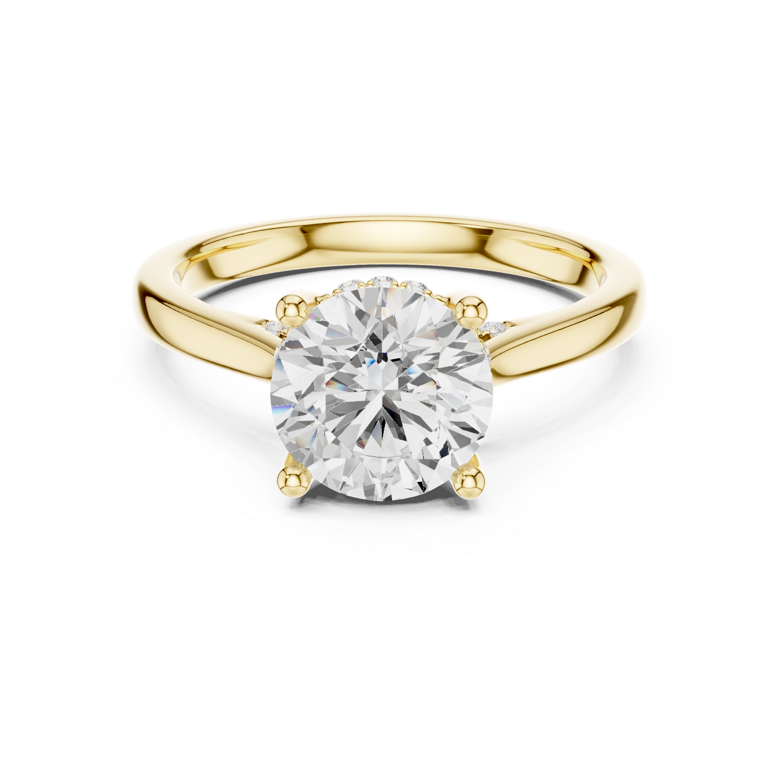Round Cut Diamond Solitaire Ring with Hidden Side Stone Accents