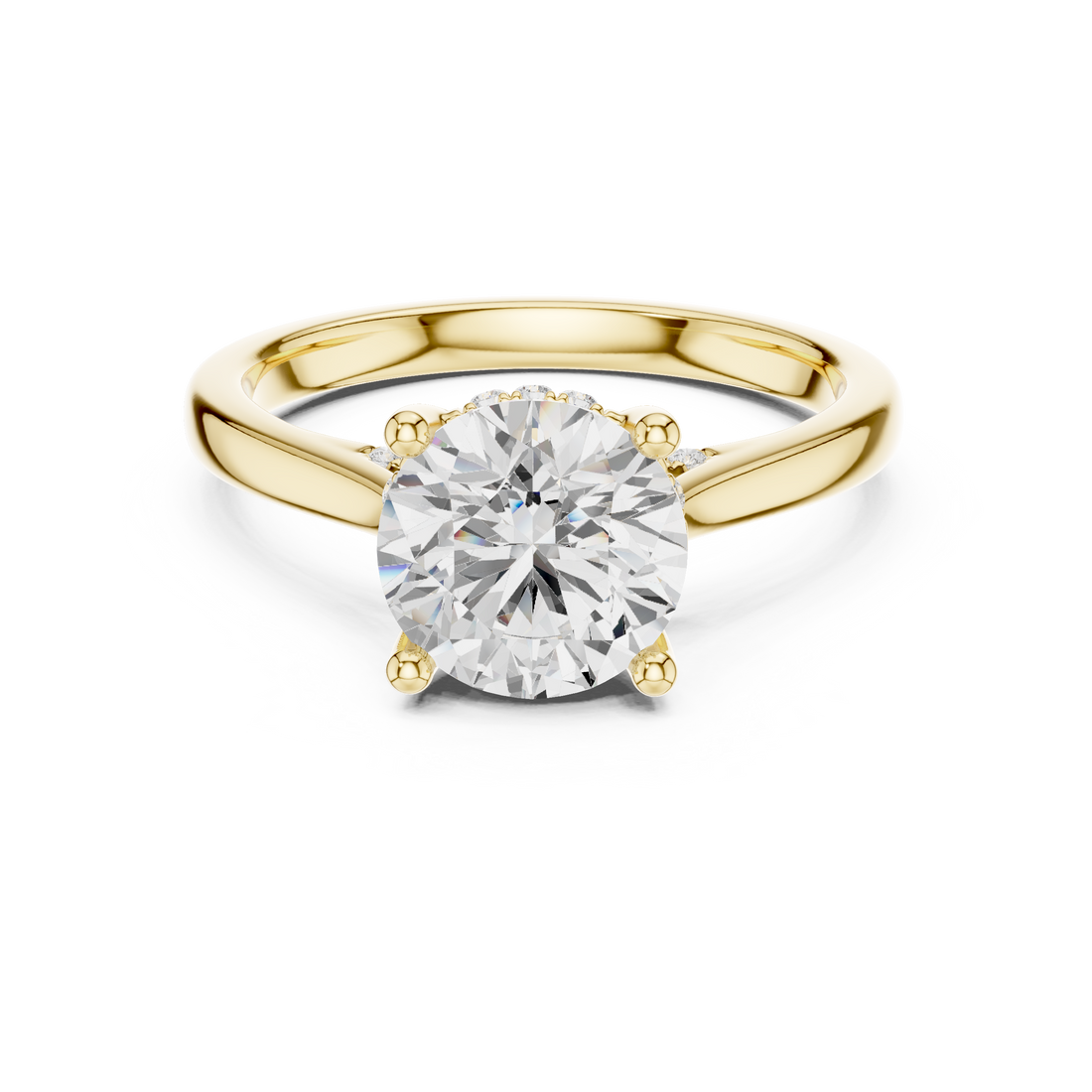Round Cut Diamond Solitaire Ring with Hidden Side Stone Accents