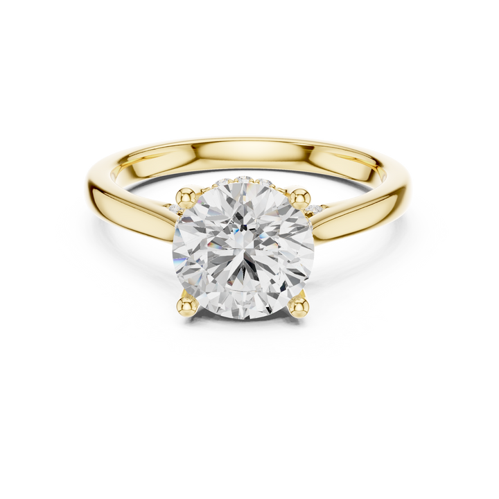 Round Cut Diamond Solitaire Ring with Hidden Side Stone Accents