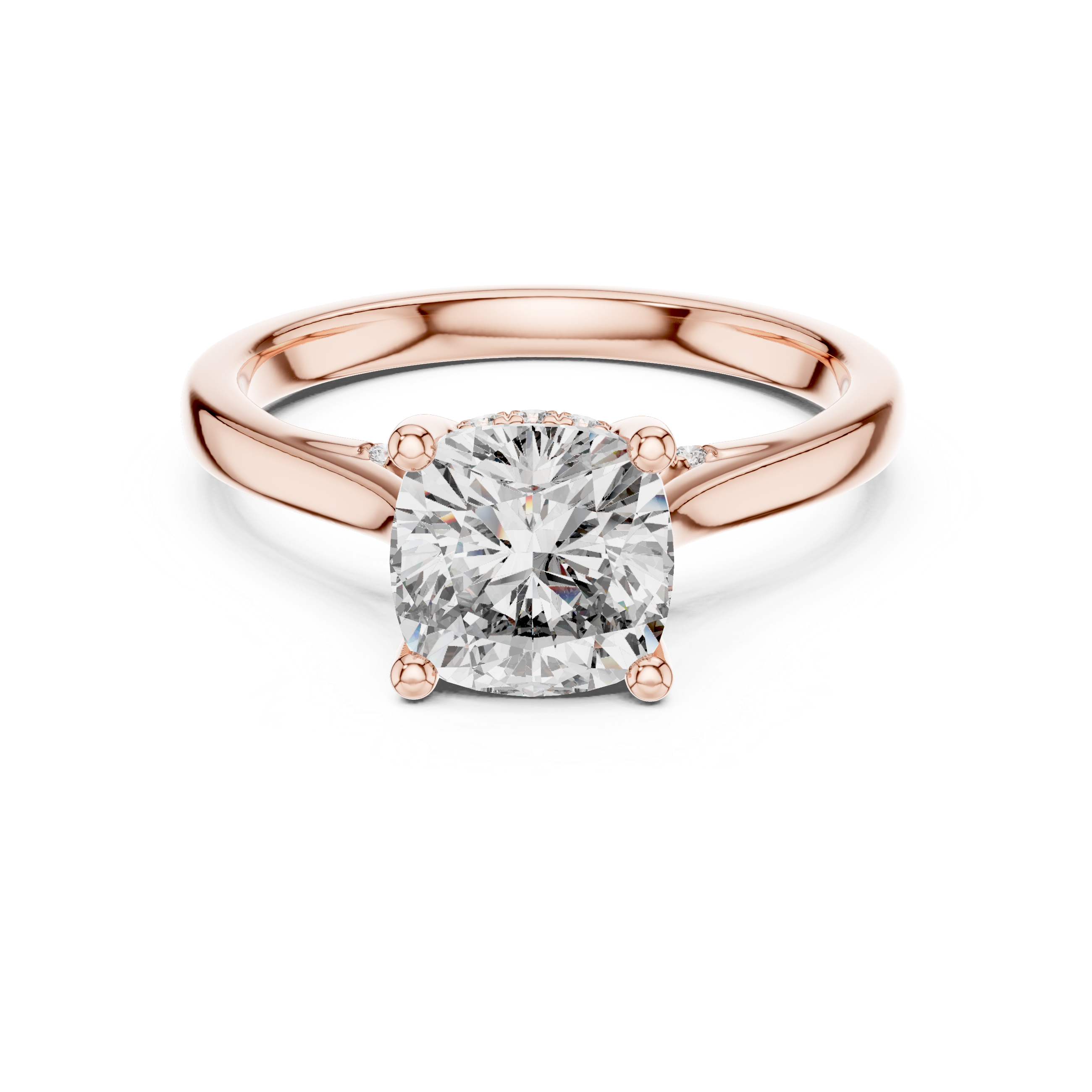 Cushion Cut Diamond Solitaire Ring with Pavé Diamond Band