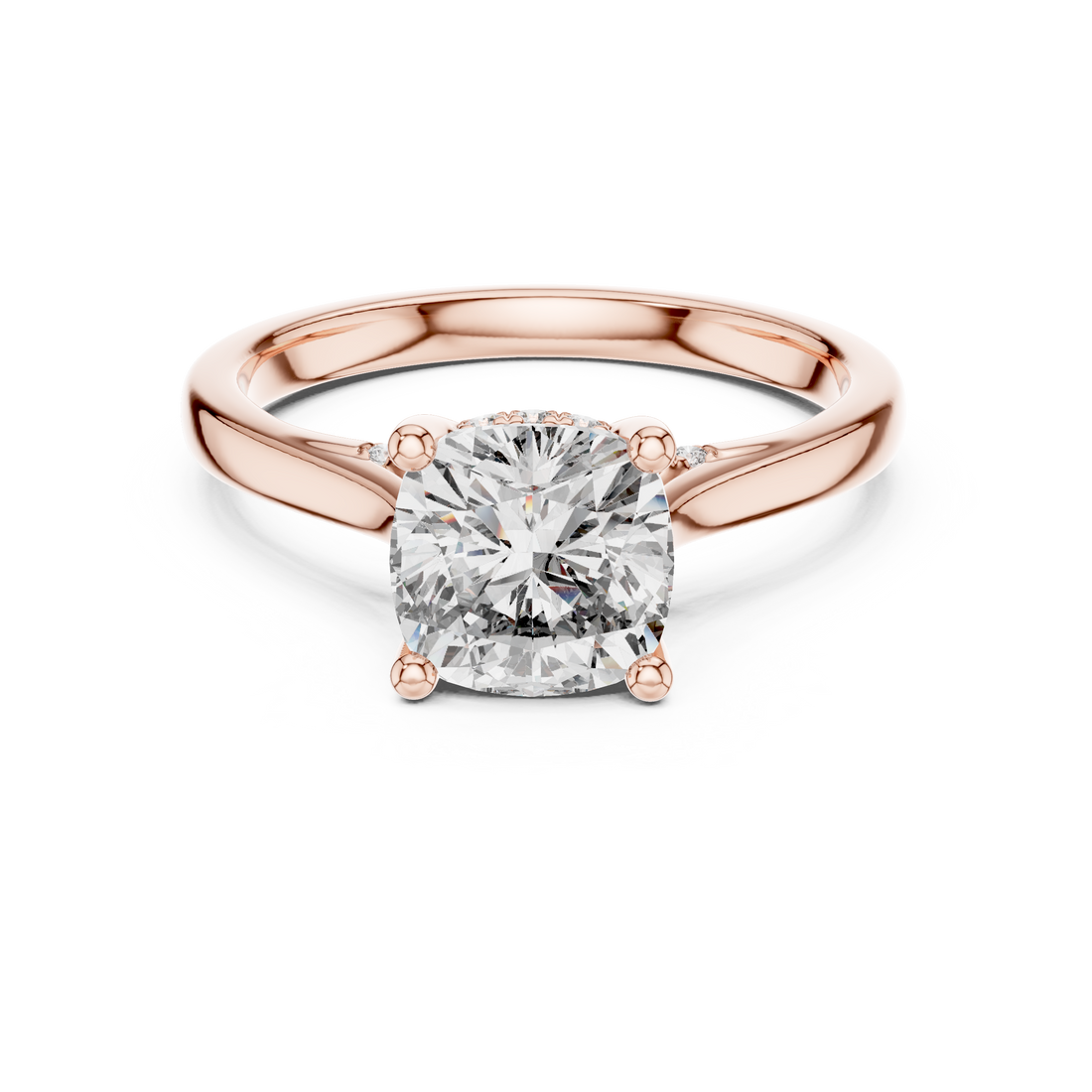 Cushion Cut Diamond Solitaire Ring with Pavé Diamond Band