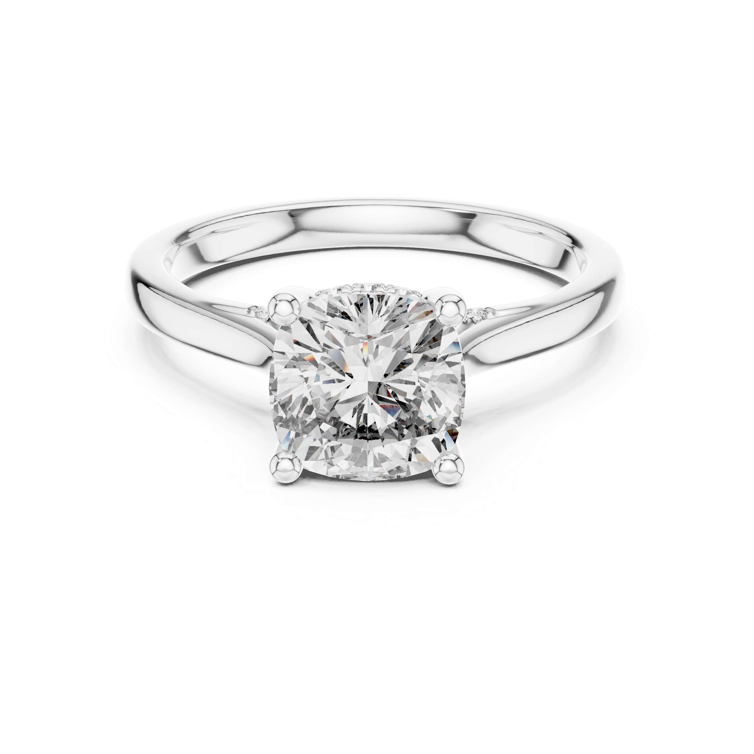 Cushion Cut Diamond Solitaire Ring with Pavé Diamond Band