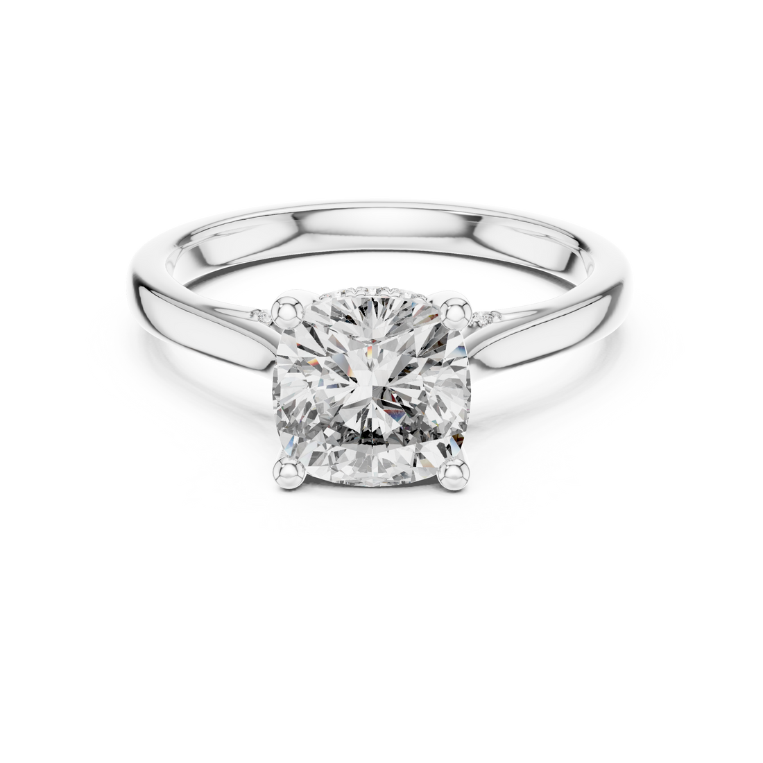 Cushion Cut Diamond Solitaire Ring with Pavé Diamond Band
