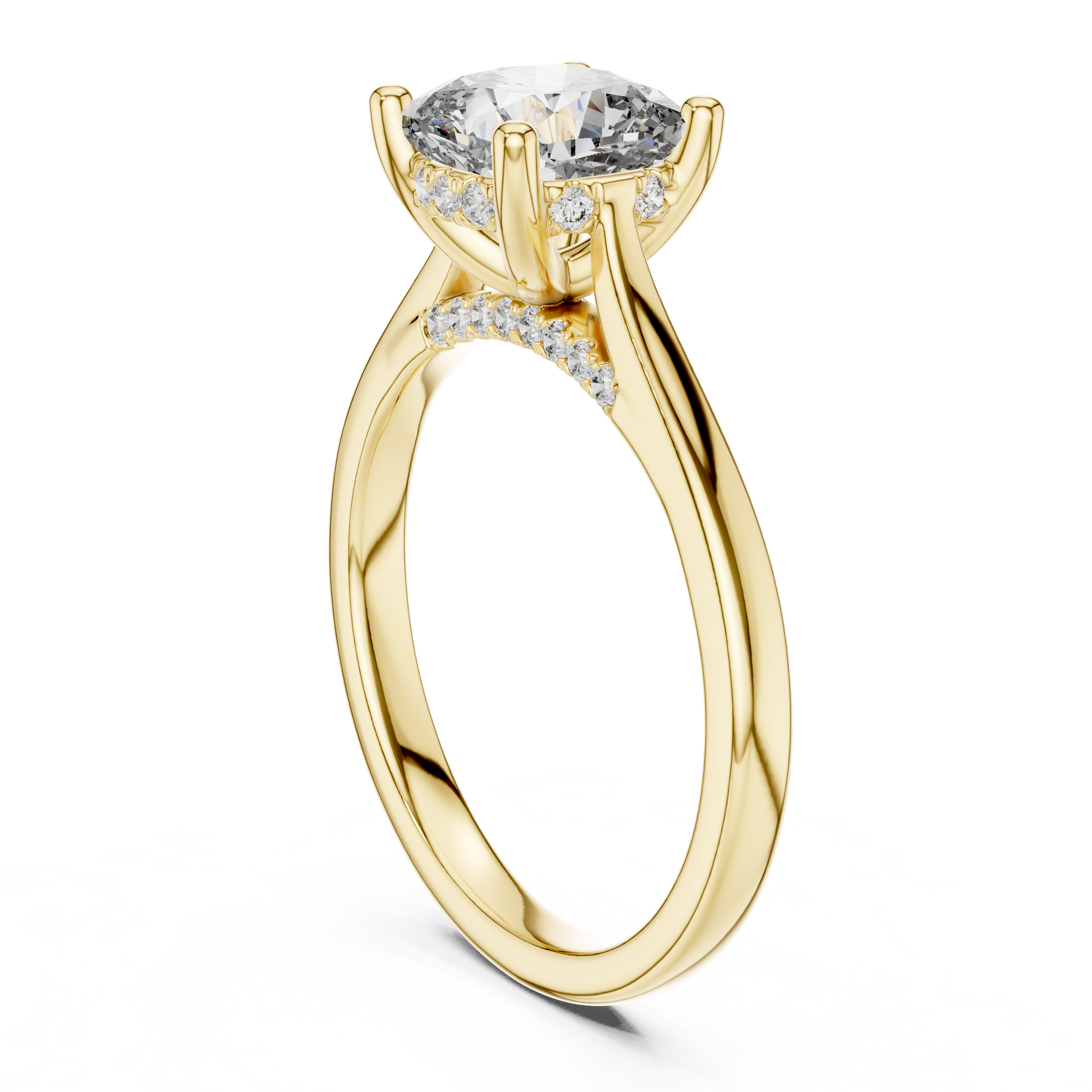 Cushion Cut Diamond Solitaire Ring with Pavé Diamond Band