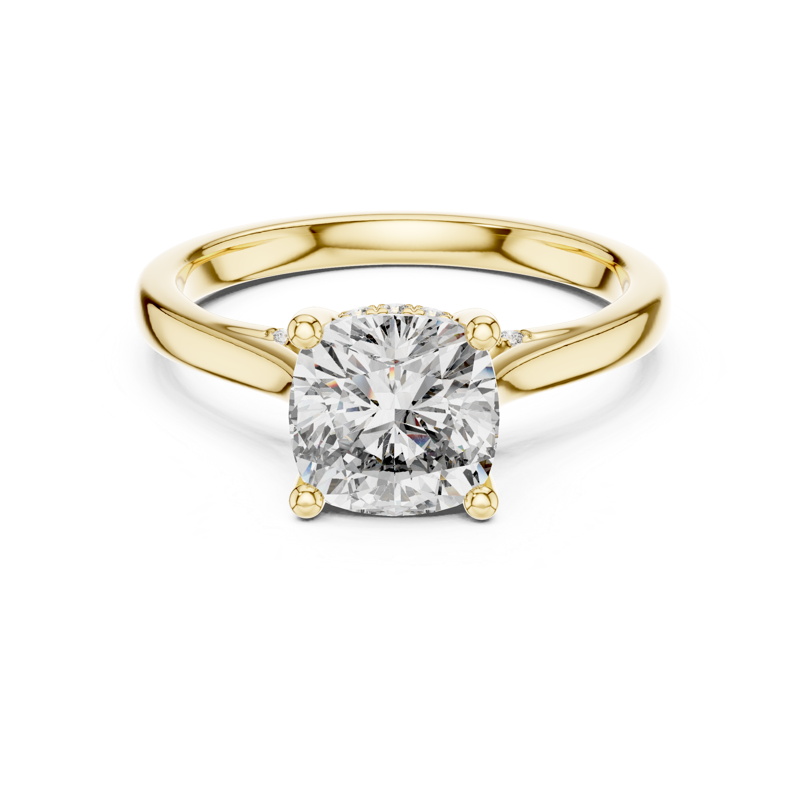 Cushion Cut Diamond Solitaire Ring with Pavé Diamond Band