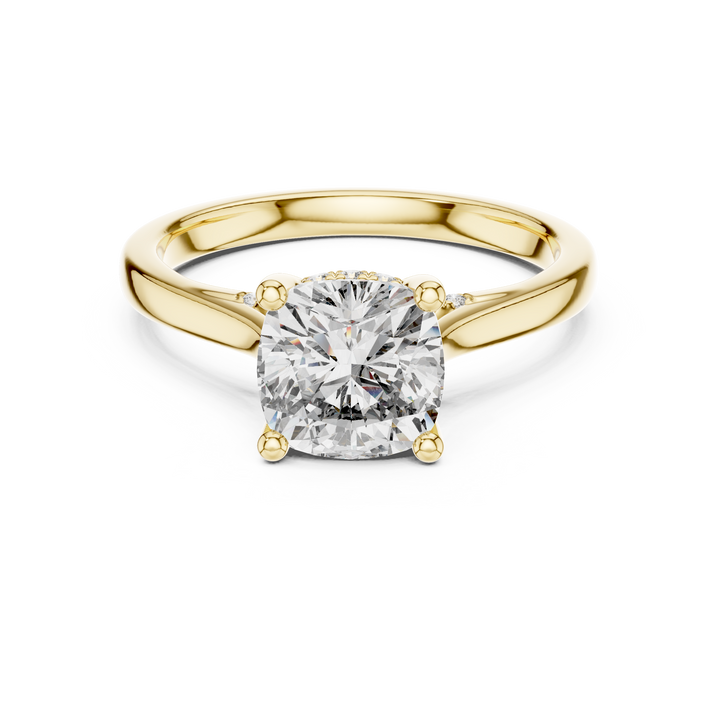 Cushion Cut Diamond Solitaire Ring with Pavé Diamond Band