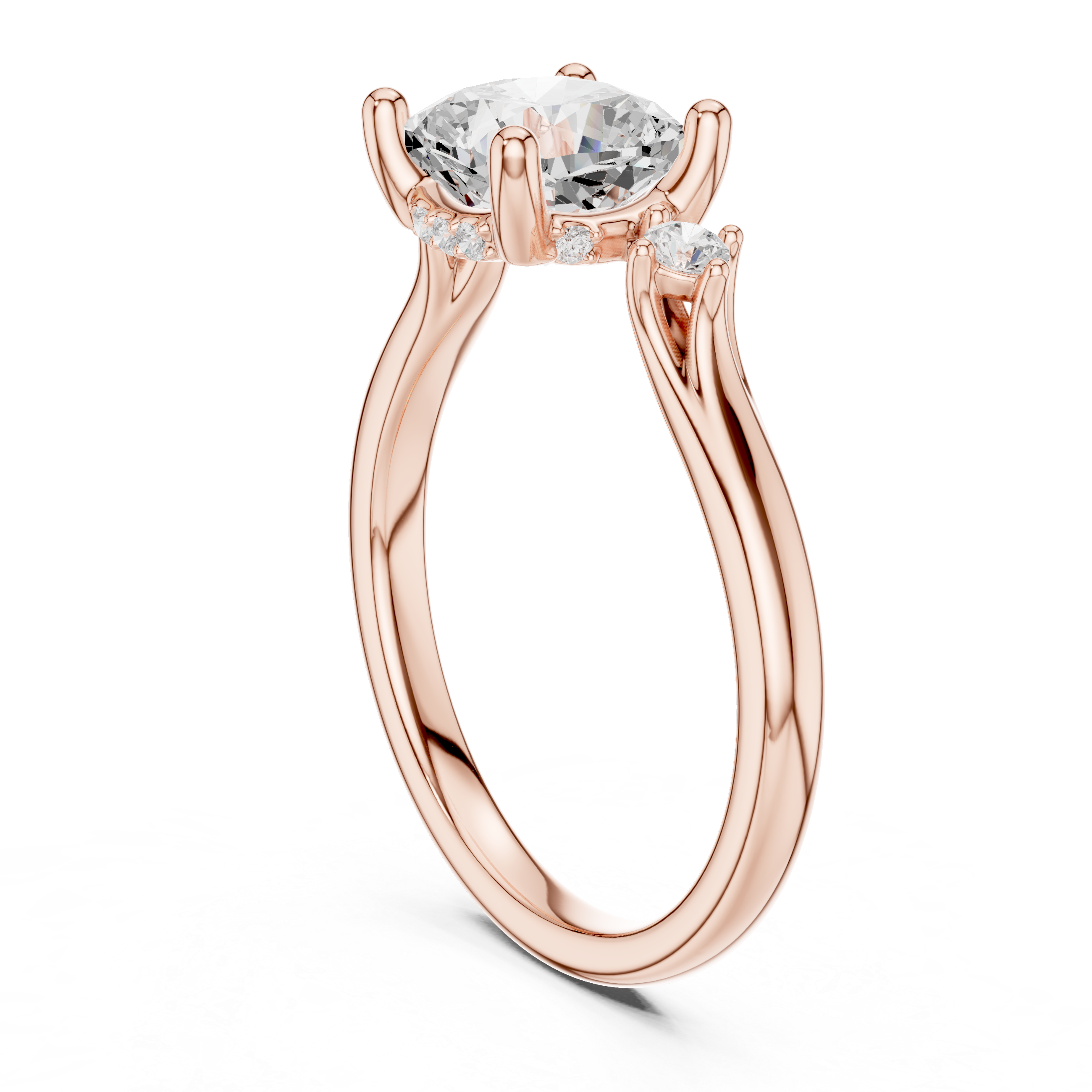 Cushion Cut Diamond Three Stone Engagement Ring with Accent Diamonds