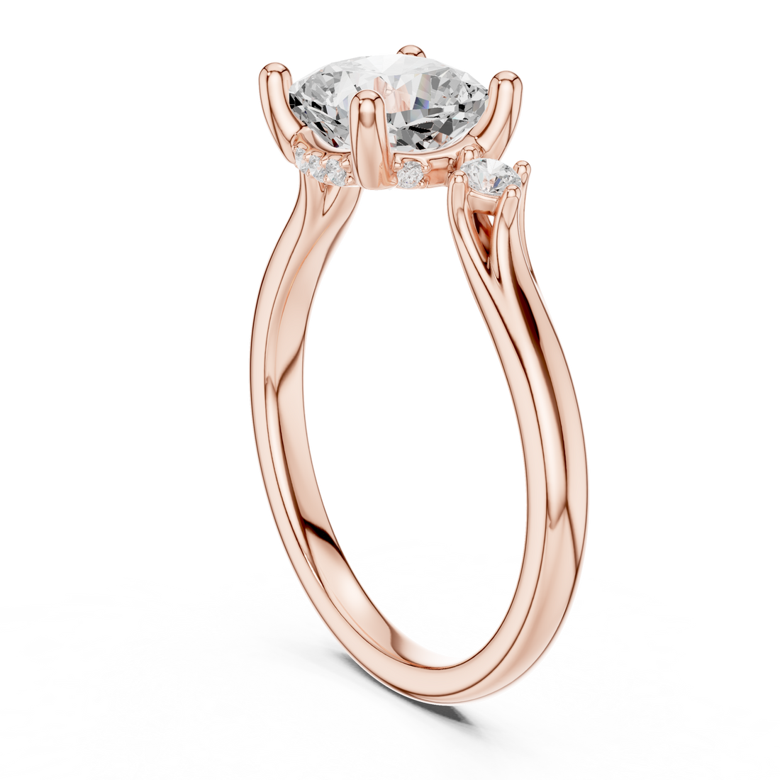 Cushion Cut Diamond Three Stone Engagement Ring with Accent Diamonds