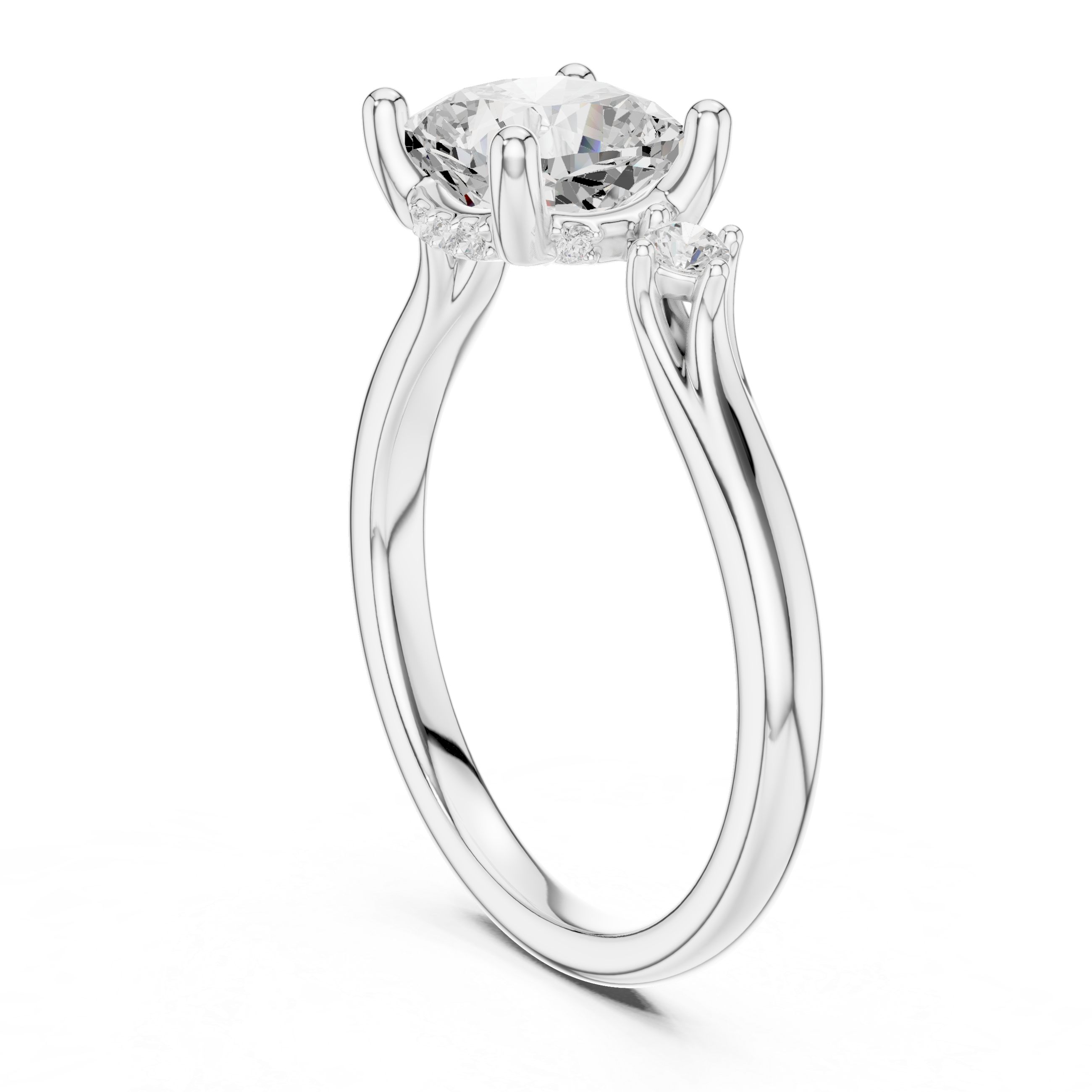 Cushion Cut Diamond Three Stone Engagement Ring with Accent Diamonds