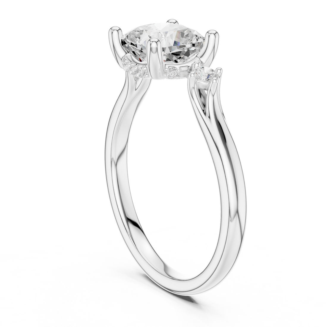 Cushion Cut Diamond Three Stone Engagement Ring with Accent Diamonds