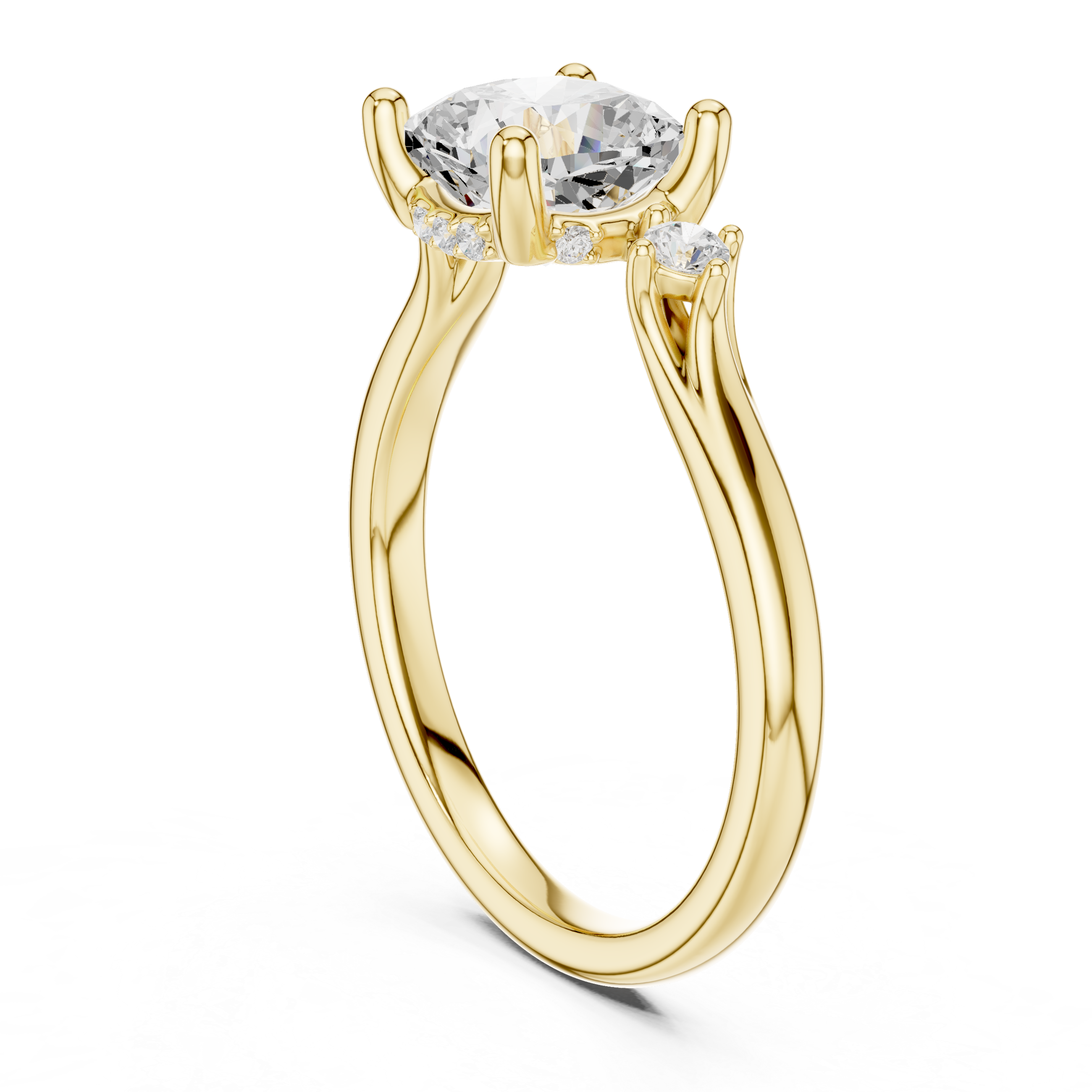 Cushion Cut Diamond Three Stone Engagement Ring with Accent Diamonds