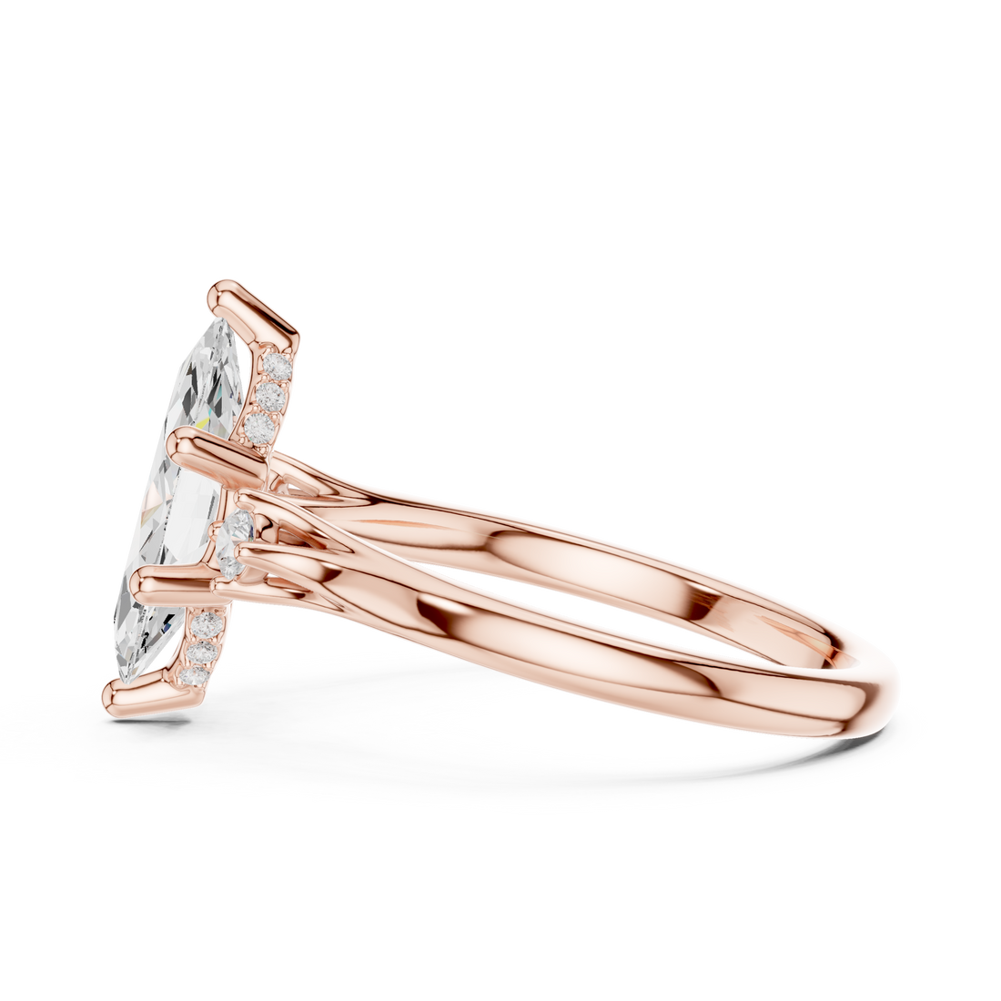 Marquise Cut Diamond Three Stone Ring with Round Side Accents