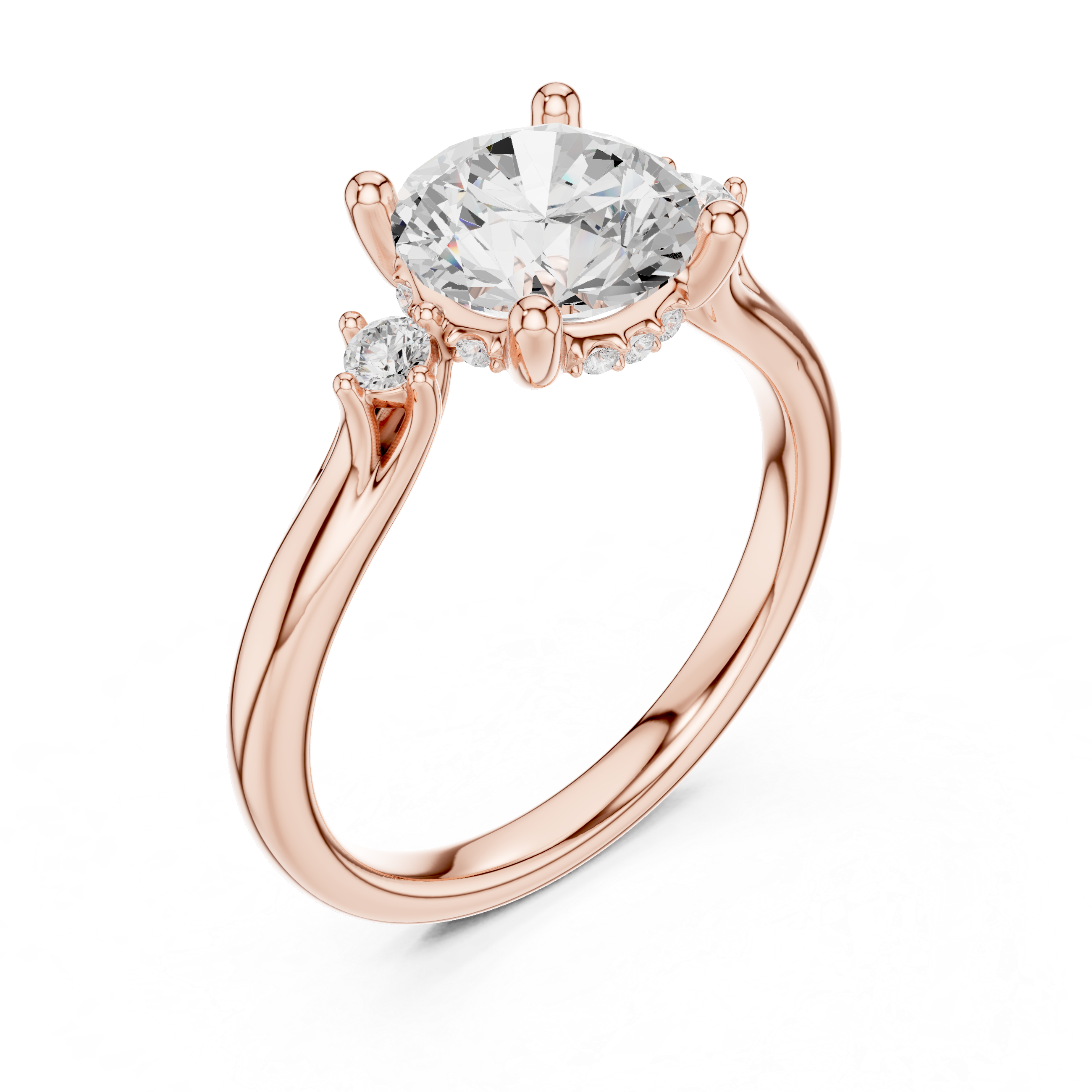 Round Brilliant Diamond Three Stone Engagement Ring with Accent Diamonds