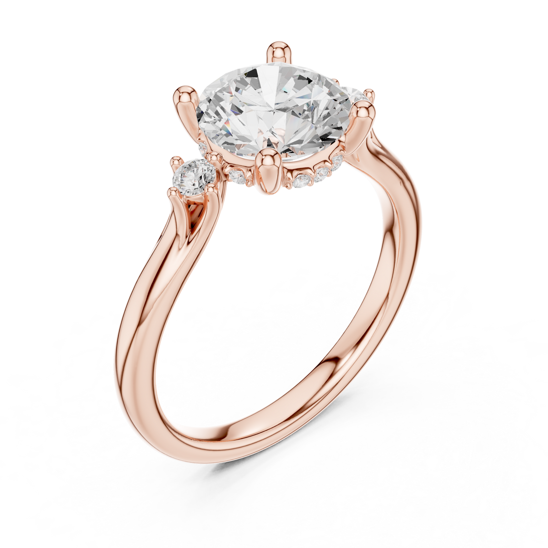 Round Brilliant Diamond Three Stone Engagement Ring with Accent Diamonds