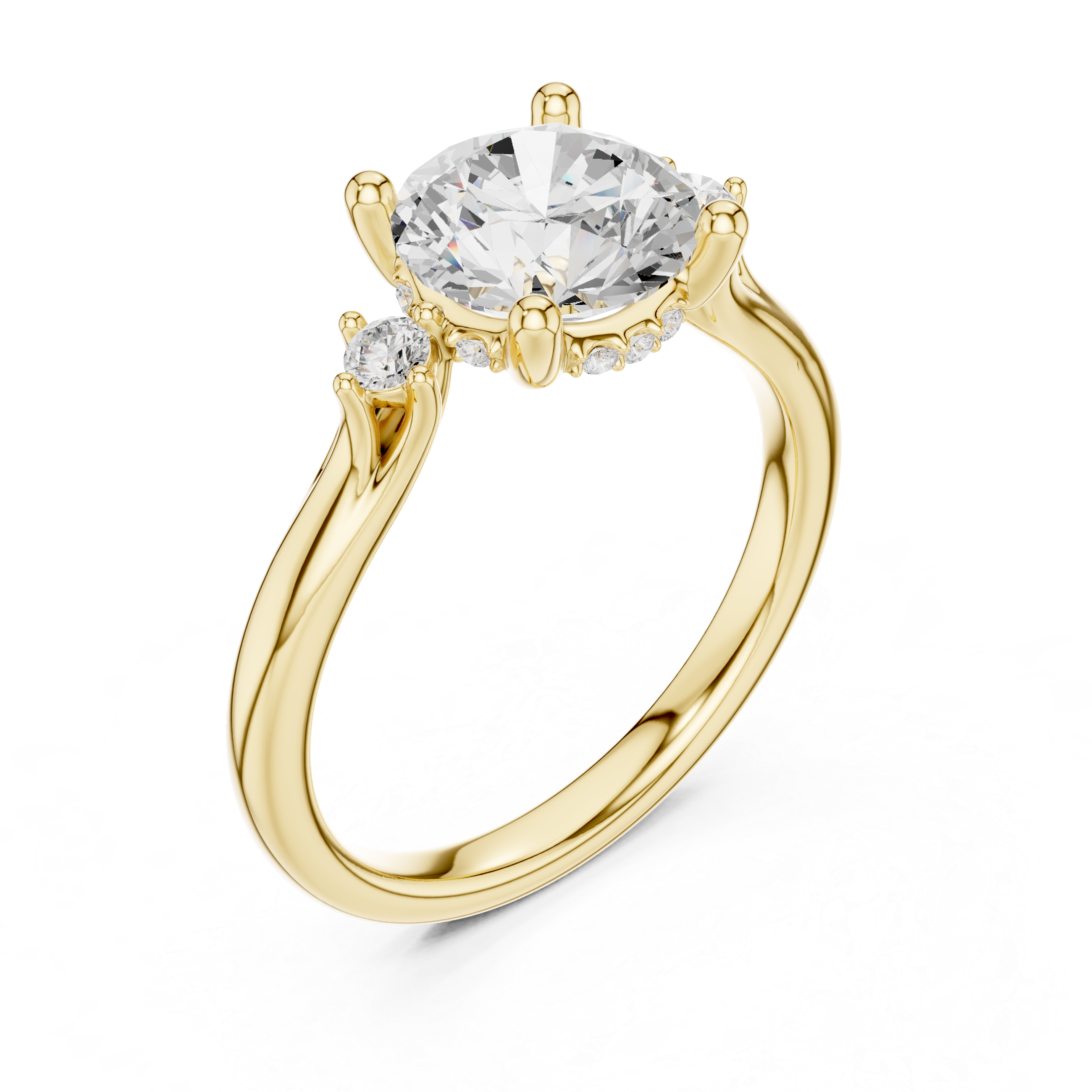 Round Brilliant Diamond Three Stone Engagement Ring with Accent Diamonds