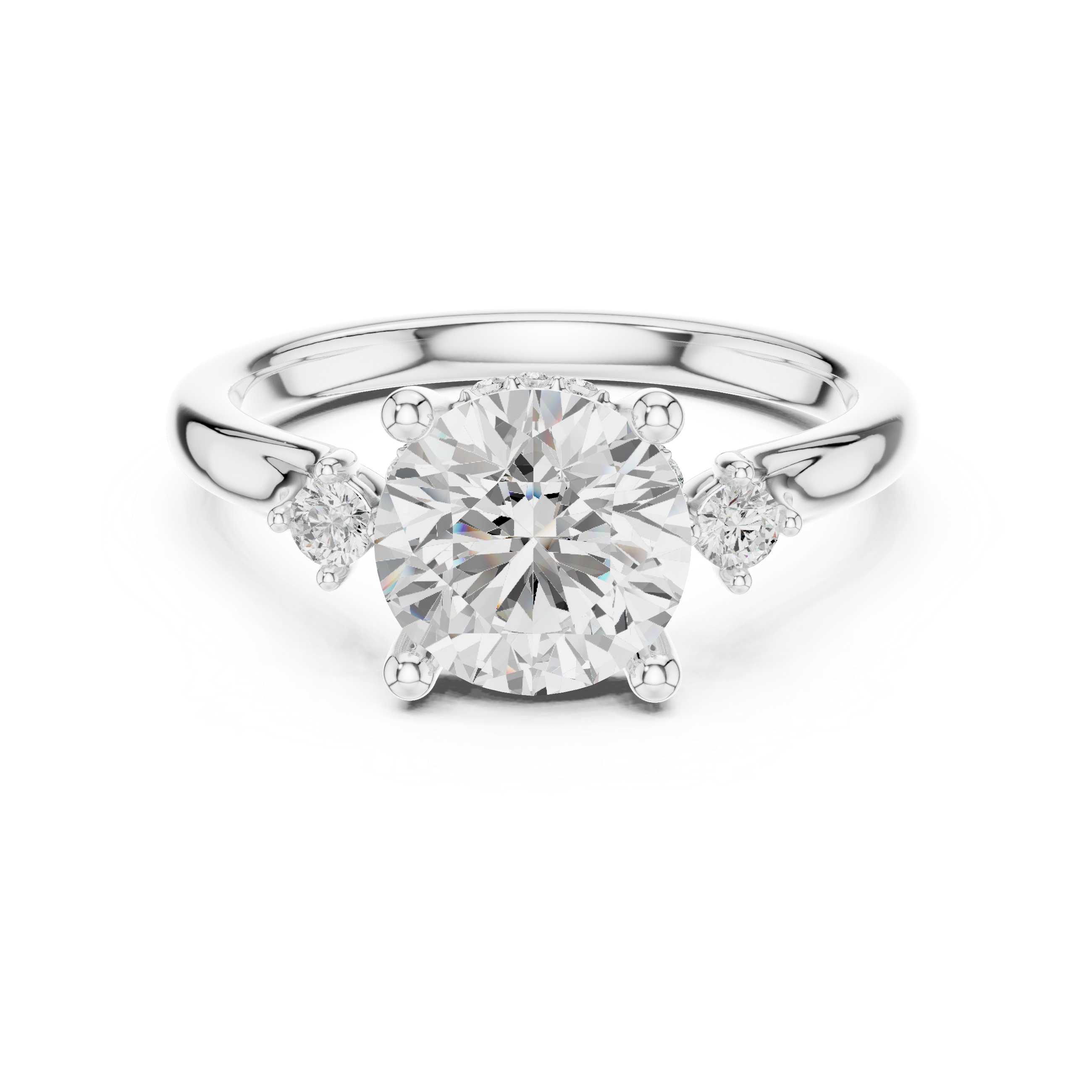 Round Brilliant Diamond Three Stone Engagement Ring with Accent Diamonds