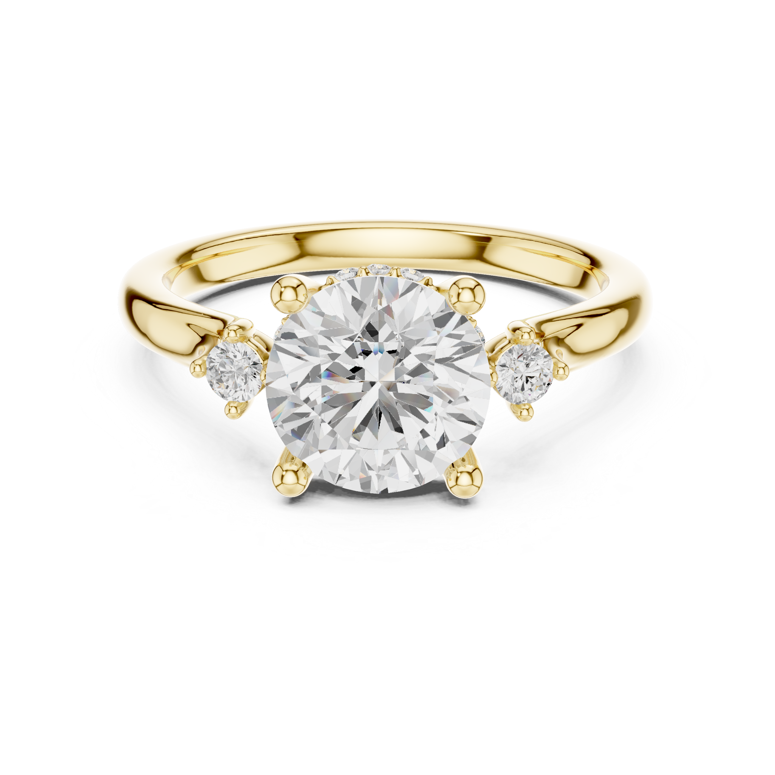 Round Brilliant Diamond Three Stone Engagement Ring with Accent Diamonds