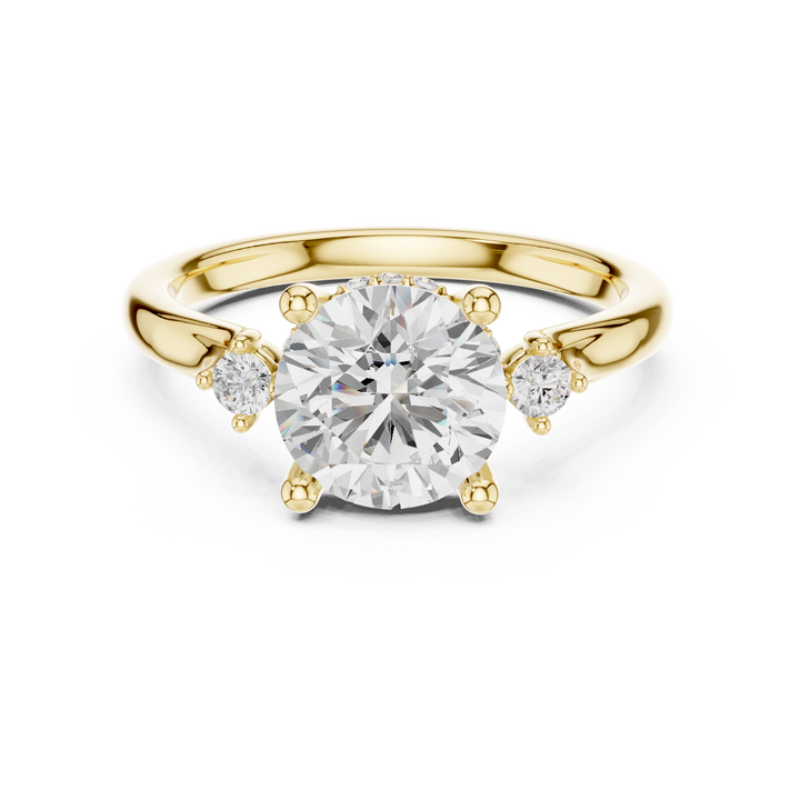 Round Brilliant Diamond Three Stone Engagement Ring with Accent Diamonds