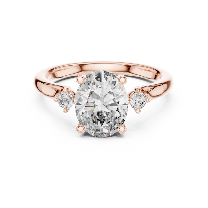Oval Cut Diamond Three Stone Engagement Ring with Round Side Diamonds