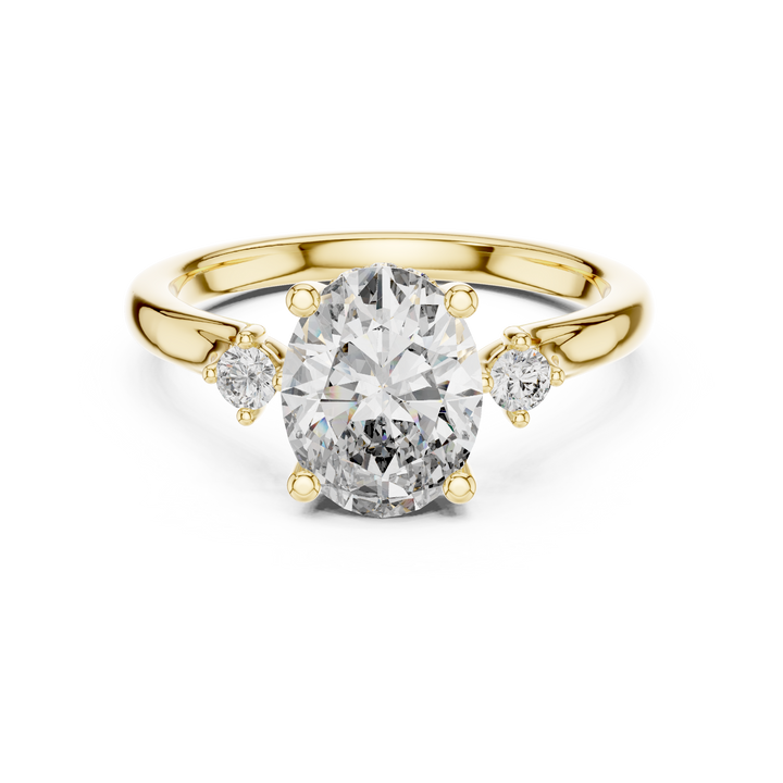 Oval Cut Diamond Three Stone Engagement Ring with Round Side Diamonds