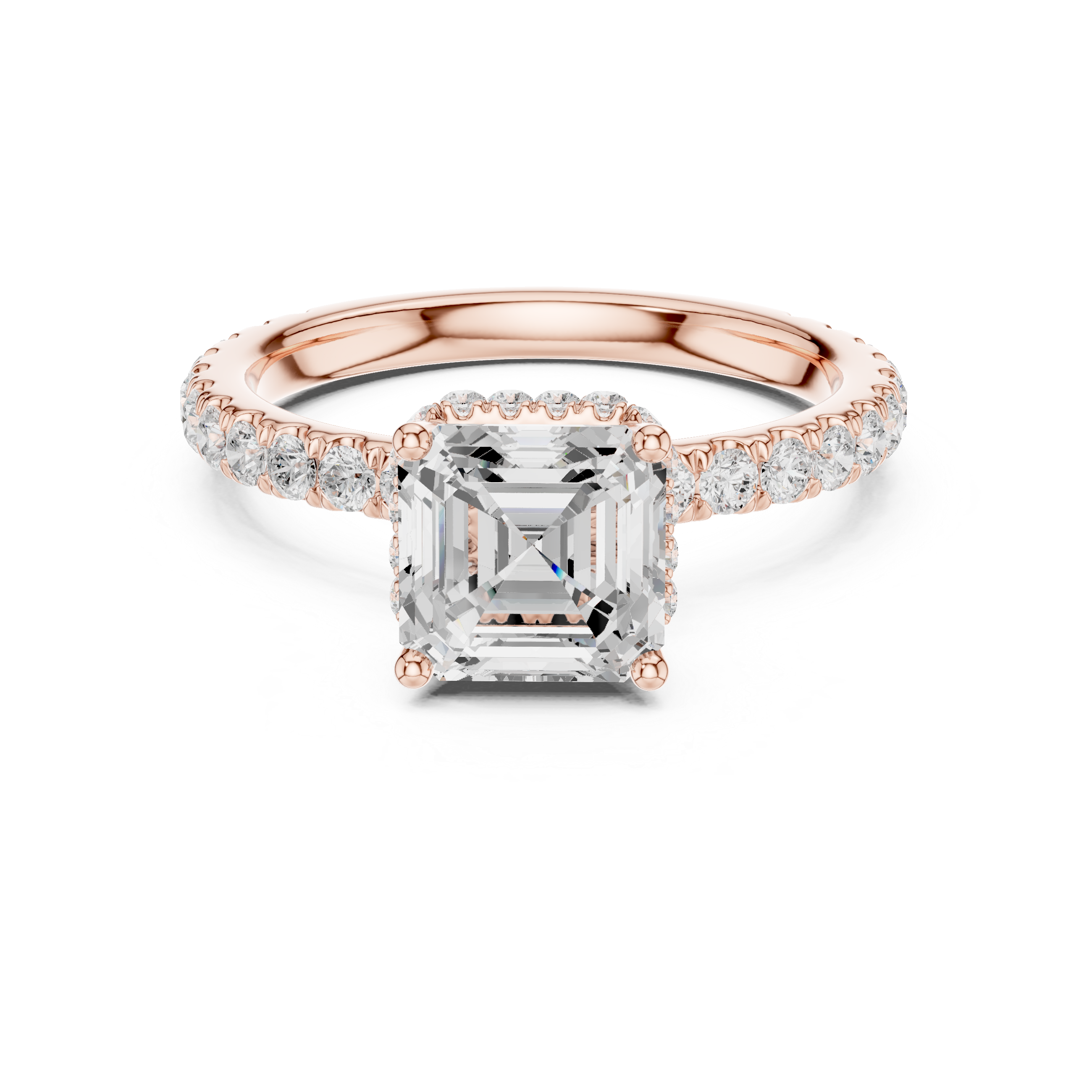 Sparkling Asscher Cut Diamond Solitaire Engagement Ring with Pavé Band close-up accent detail
