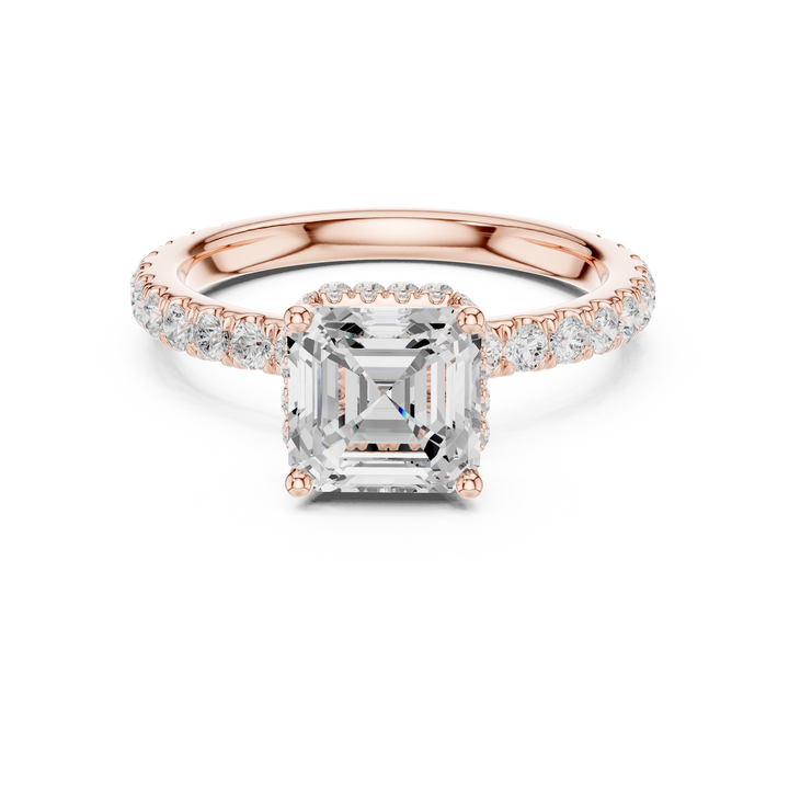 Sparkling Asscher Cut Diamond Solitaire Engagement Ring with Pavé Band close-up accent detail