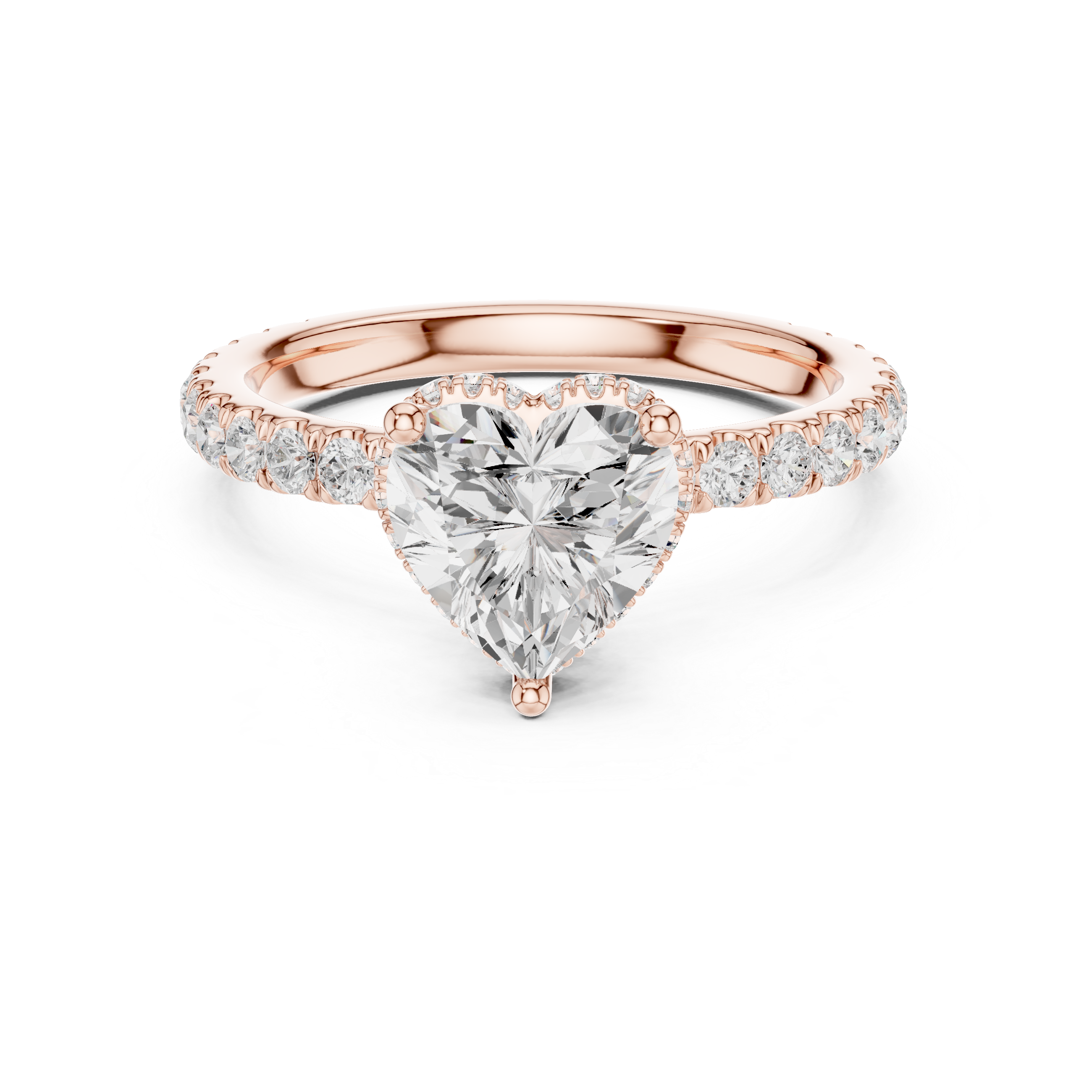 Sparkling Heart Cut Diamond Pavé Engagement Ring Romantic Brilliance close-up accent detail