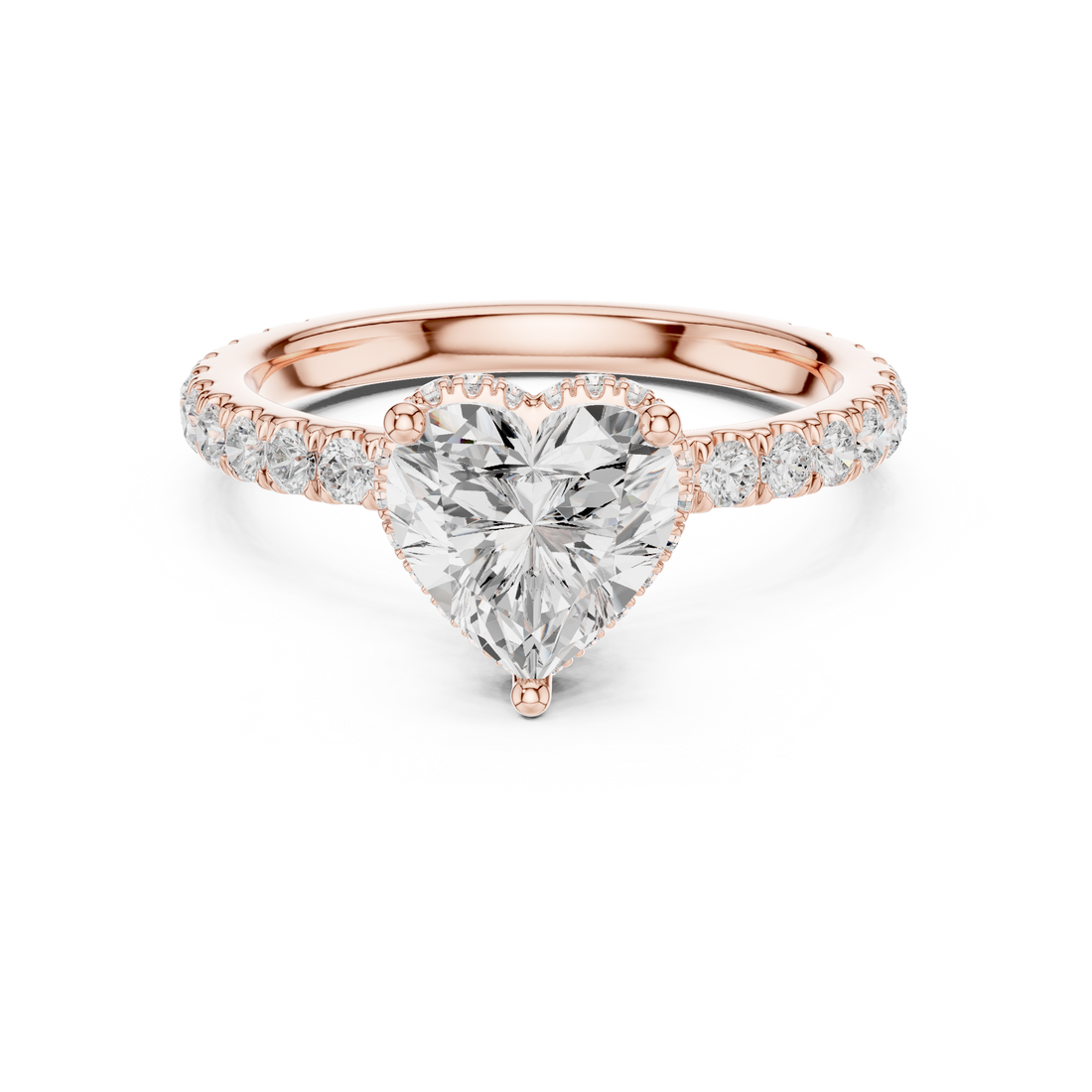 Sparkling Heart Cut Diamond Pavé Engagement Ring Romantic Brilliance close-up accent detail
