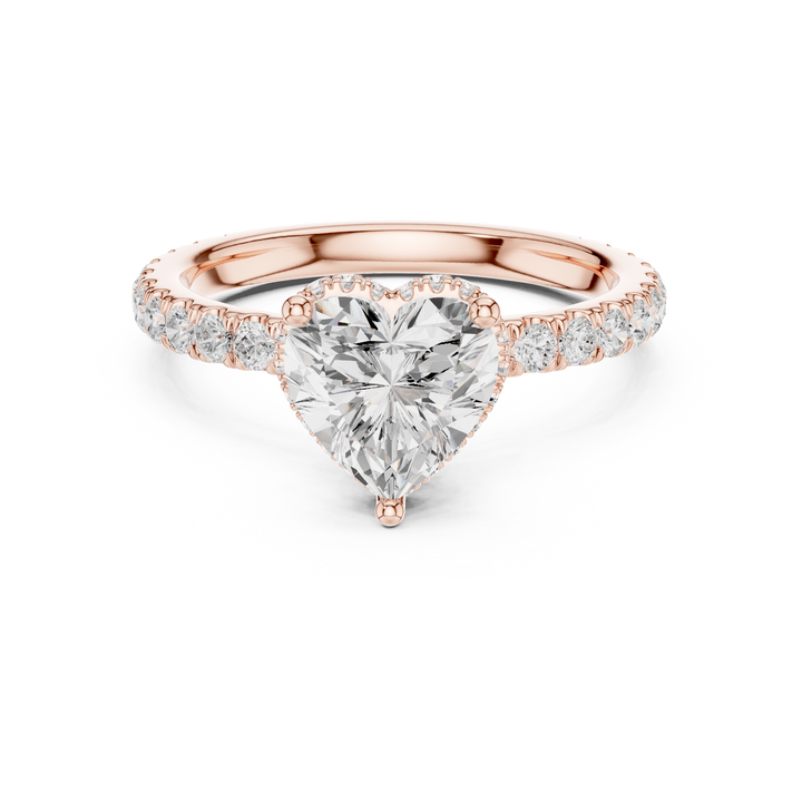 Sparkling Heart Cut Diamond Pavé Engagement Ring Romantic Brilliance close-up accent detail