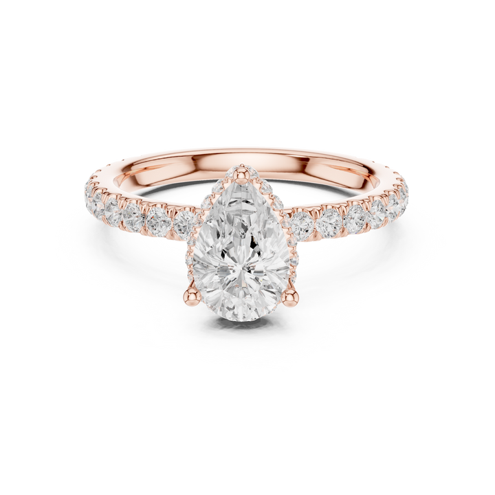 Sparkling Pear Cut Diamond Engagement Ring with Pavé Diamond Band close-up accent detail