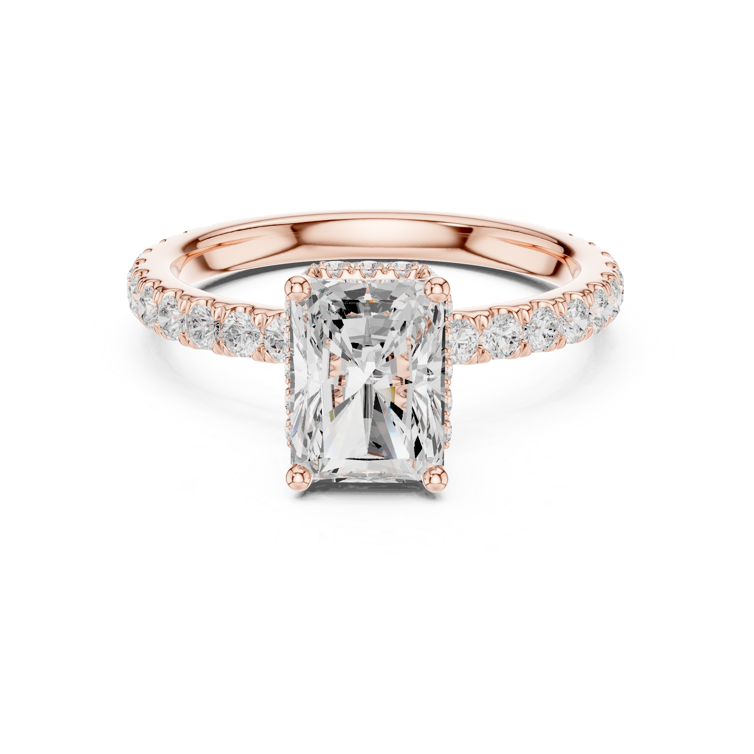 Timeless Radiant Cut Diamond Pavé Side Stone Engagement Ring accent stones classic look