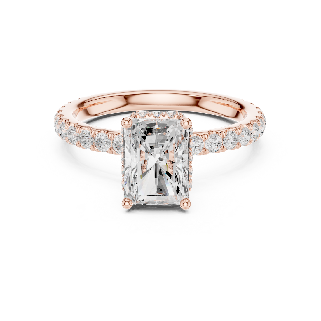 Timeless Radiant Cut Diamond Pavé Side Stone Engagement Ring accent stones classic look