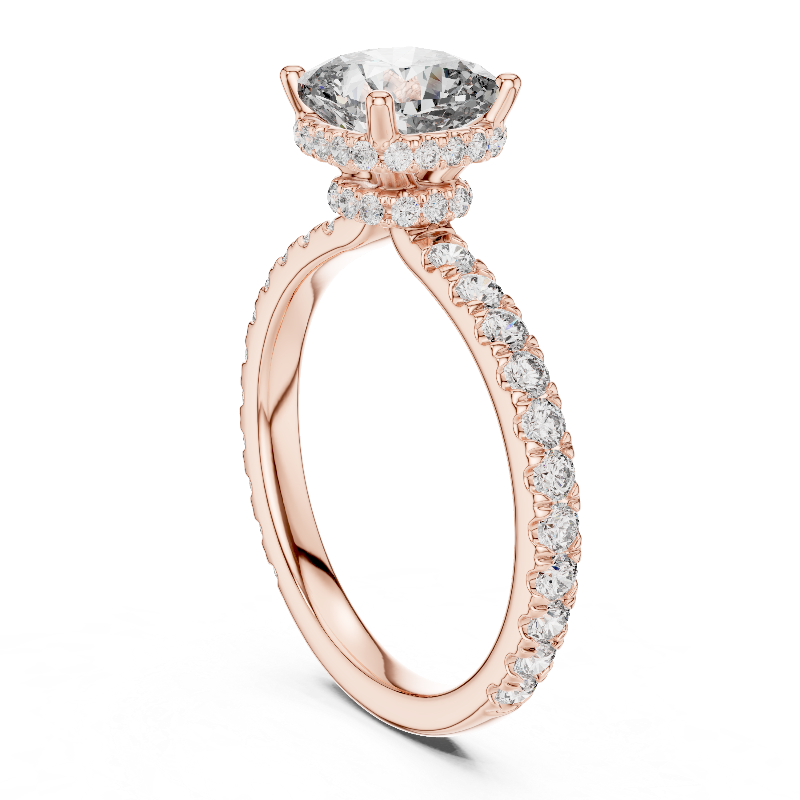 Cushion Cut Diamond Solitaire Ring with Pavé Band
