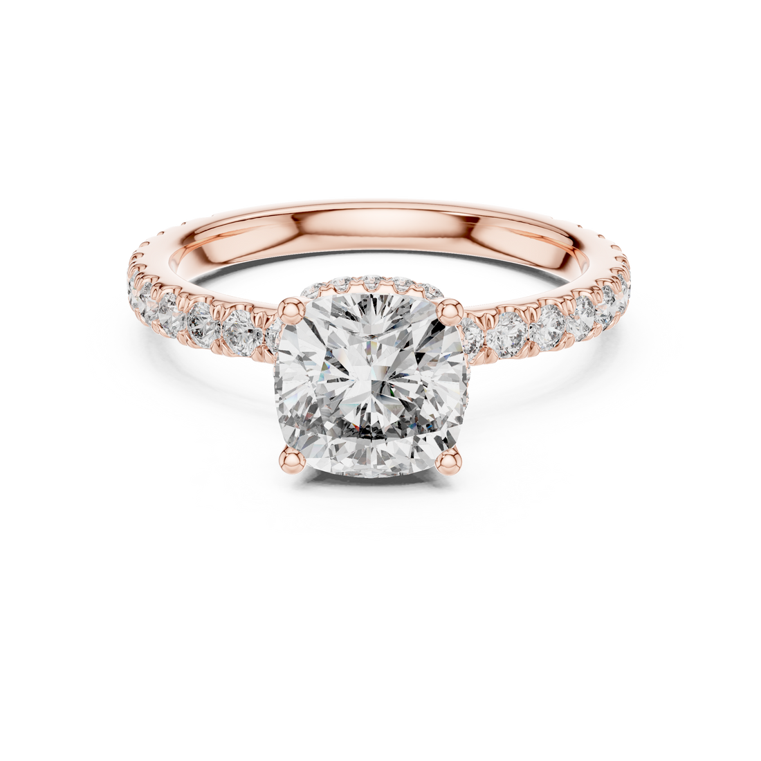Cushion Cut Diamond Solitaire Ring with Pavé Band