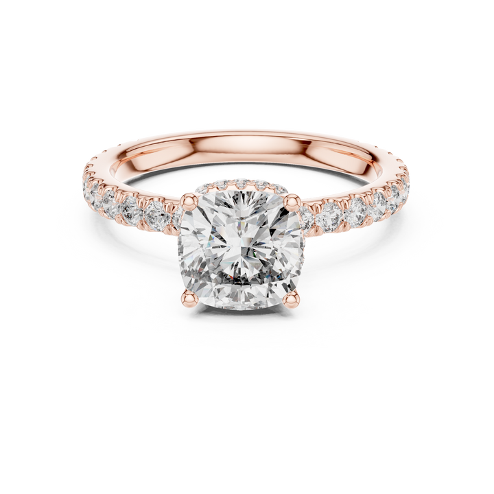 Cushion Cut Diamond Solitaire Ring with Pavé Band