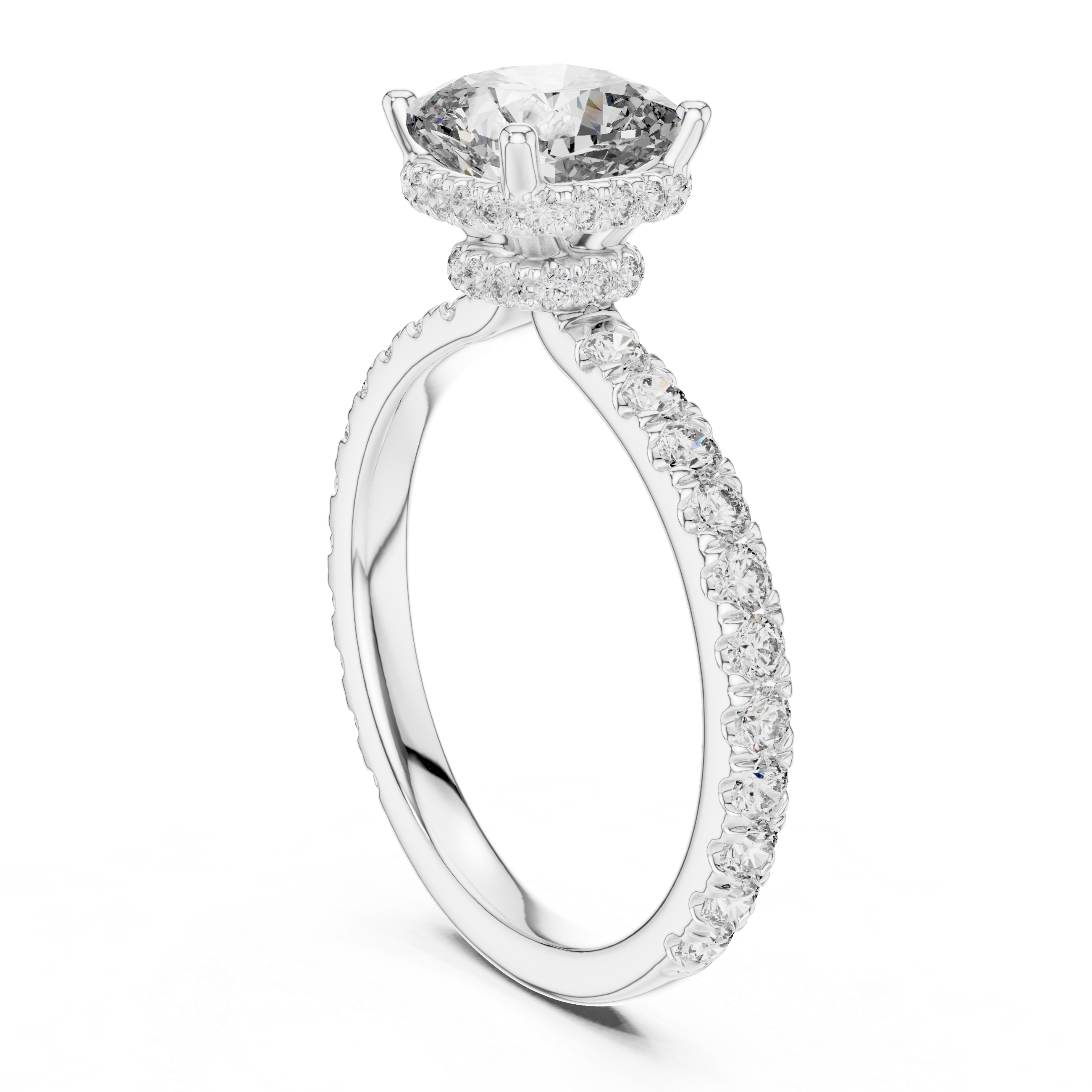 Cushion Cut Diamond Solitaire Ring with Pavé Band