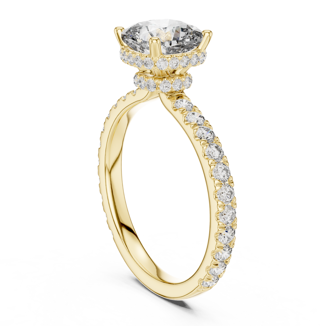 Cushion Cut Diamond Solitaire Ring with Pavé Band