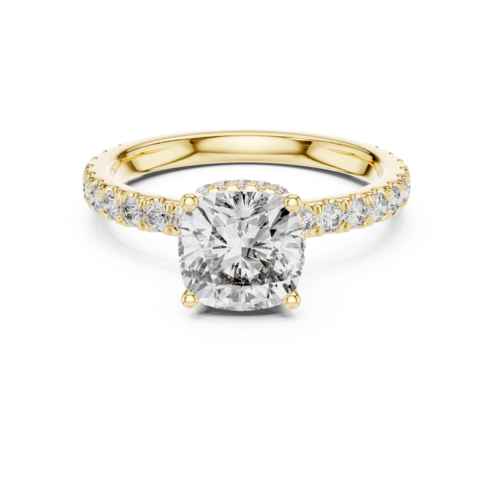 Cushion Cut Diamond Solitaire Ring with Pavé Band