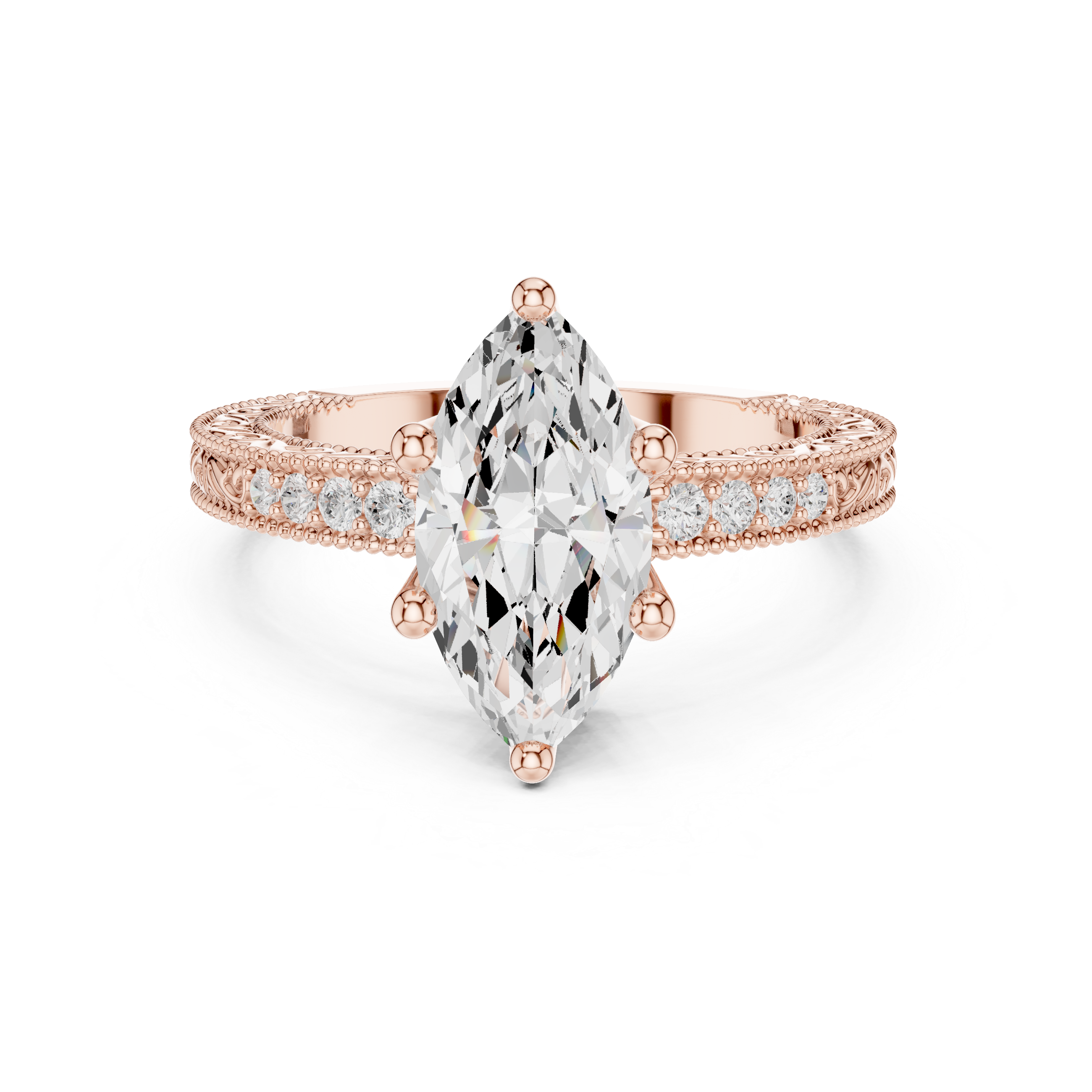 Marquise Cut Diamond Engagement Ring with Pavé Accent Diamonds