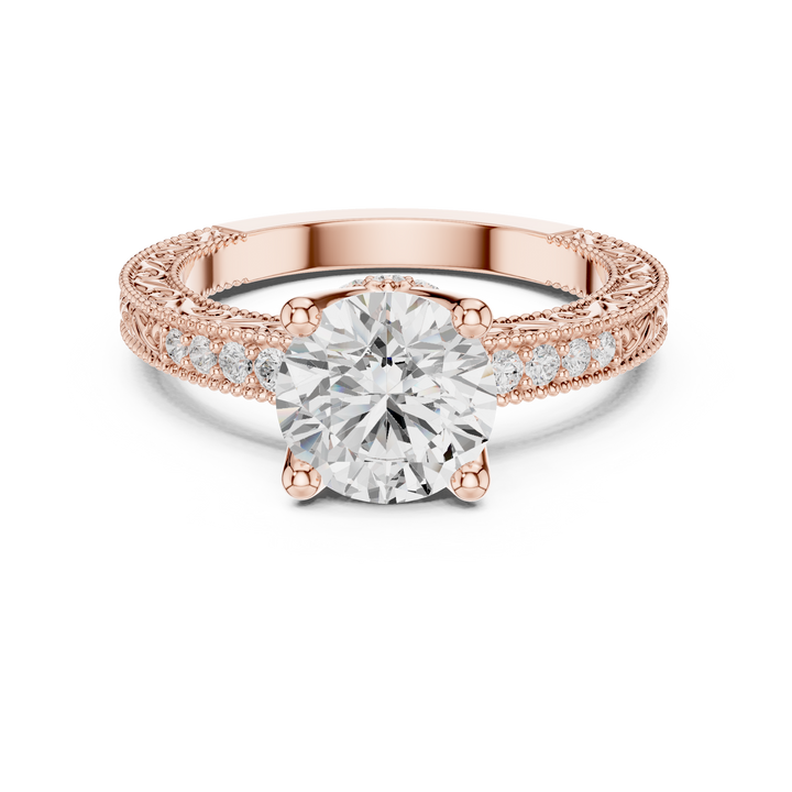 Round Brilliant Diamond Engagement Ring with Vintage Pavé Band