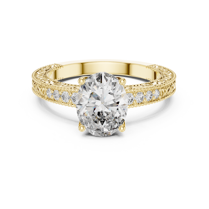 Oval Diamond Pavé Beaded Band Engagement Ring