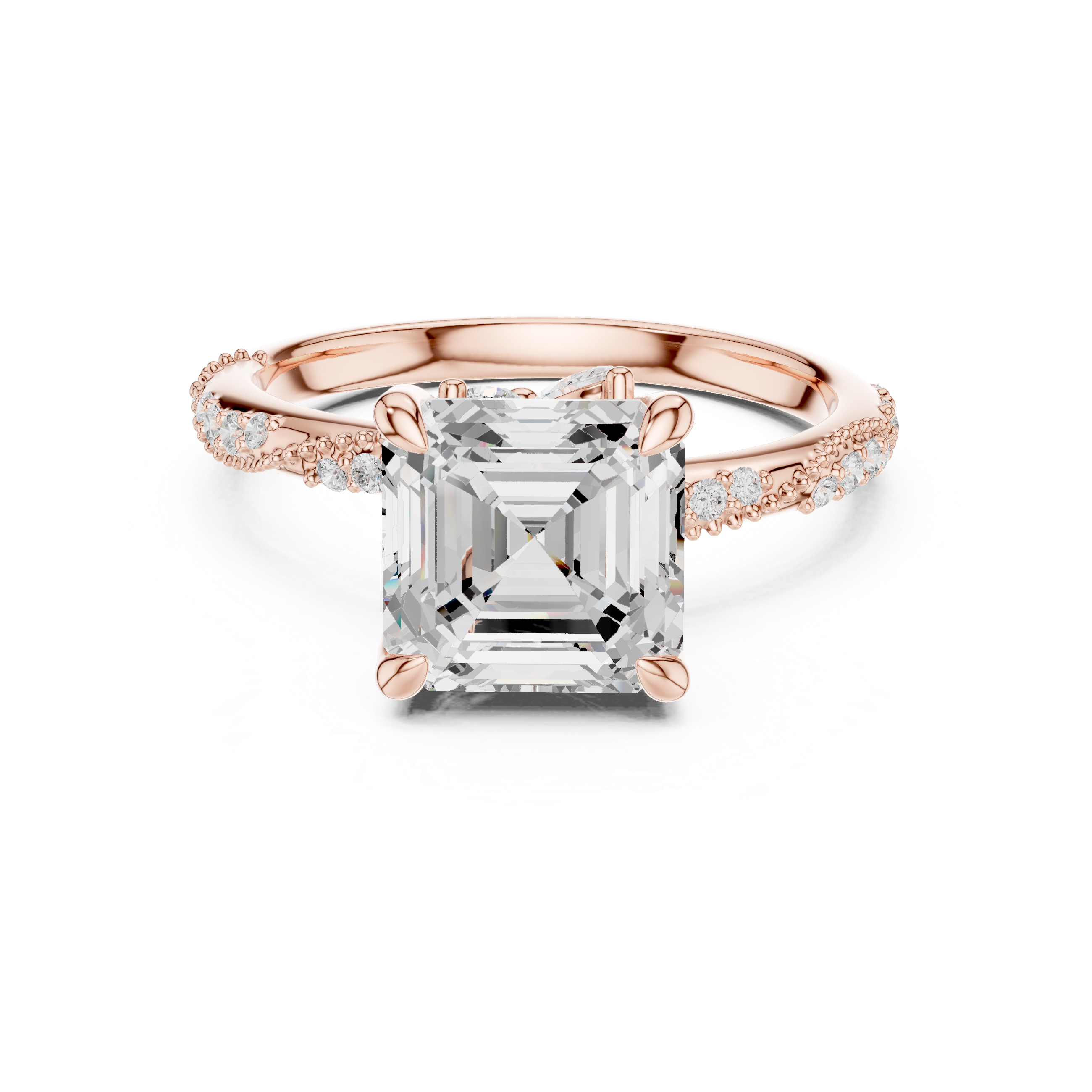 Asscher Cut Diamond Side Stone Engagement Ring Elegant Pavé Band