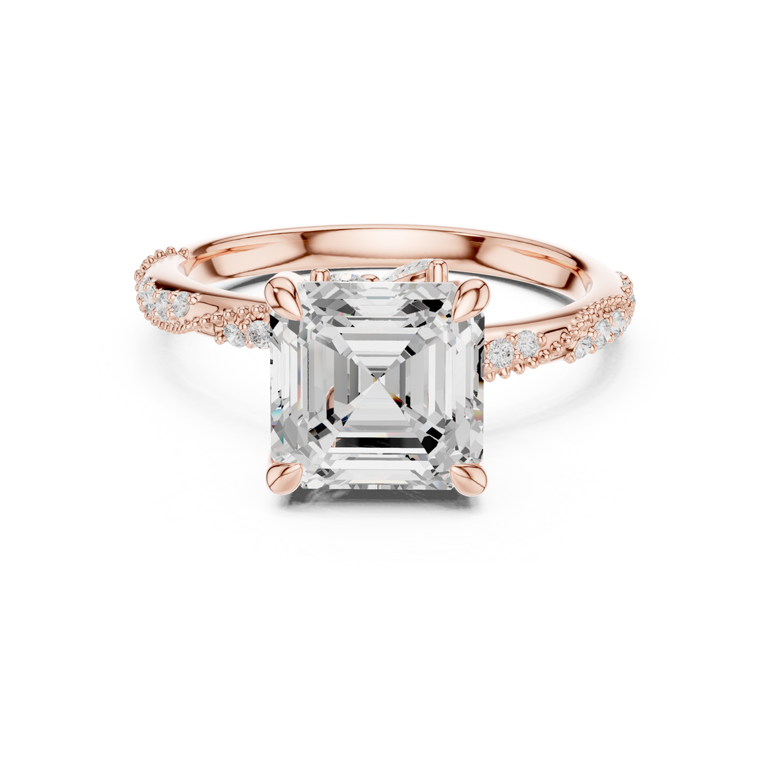 Asscher Cut Diamond Side Stone Engagement Ring Elegant Pavé Band